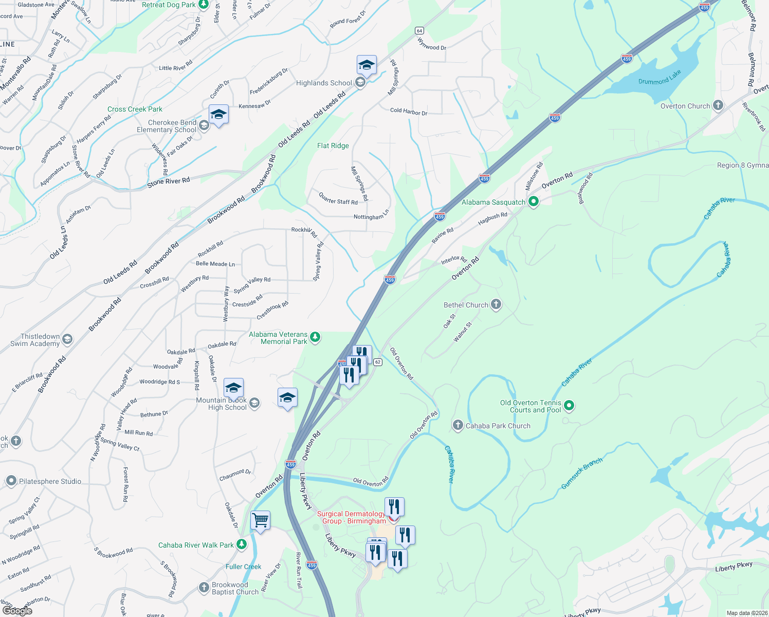 map of restaurants, bars, coffee shops, grocery stores, and more near 777 Hagbush Road in Irondale
