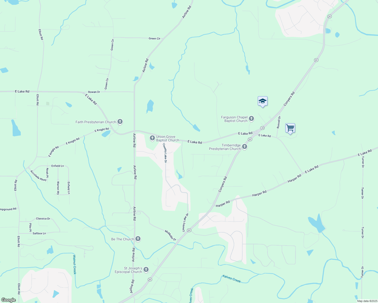 map of restaurants, bars, coffee shops, grocery stores, and more near 497 Freedom Dr in McDonough