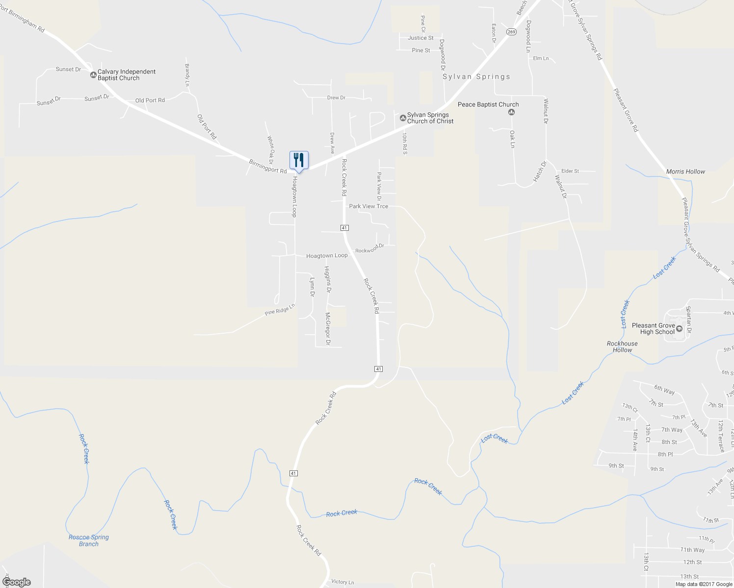map of restaurants, bars, coffee shops, grocery stores, and more near 383 Rock Creek Road in Mulga