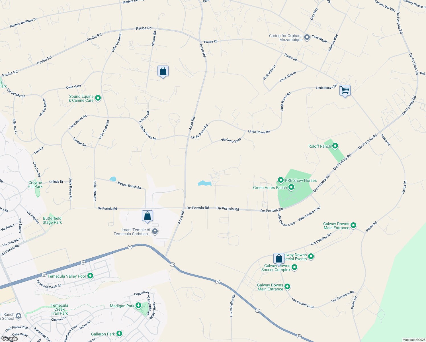 map of restaurants, bars, coffee shops, grocery stores, and more near 42950 Anza Road in Temecula