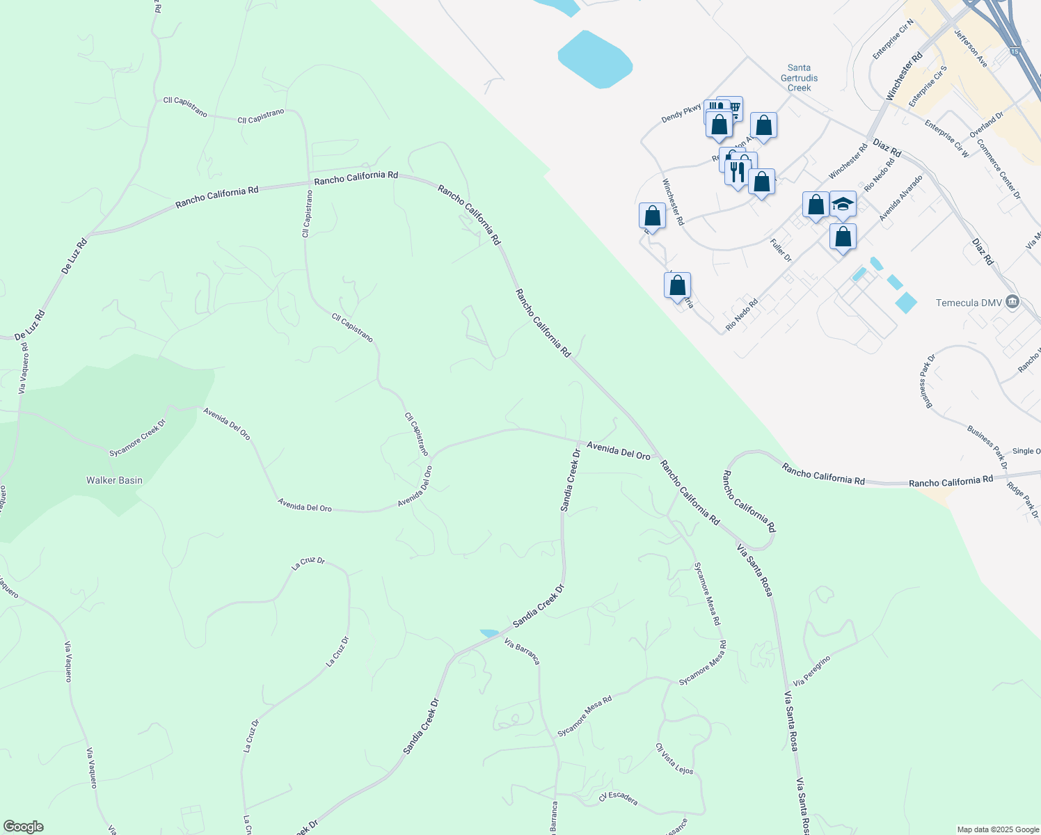 map of restaurants, bars, coffee shops, grocery stores, and more near 27120 Avenida Del Oro in Temecula