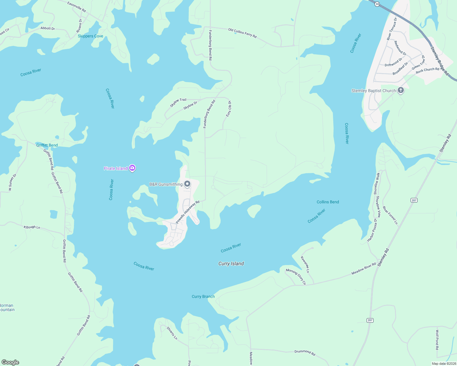 map of restaurants, bars, coffee shops, grocery stores, and more near 1172 Ranch Marina Road in Pell City