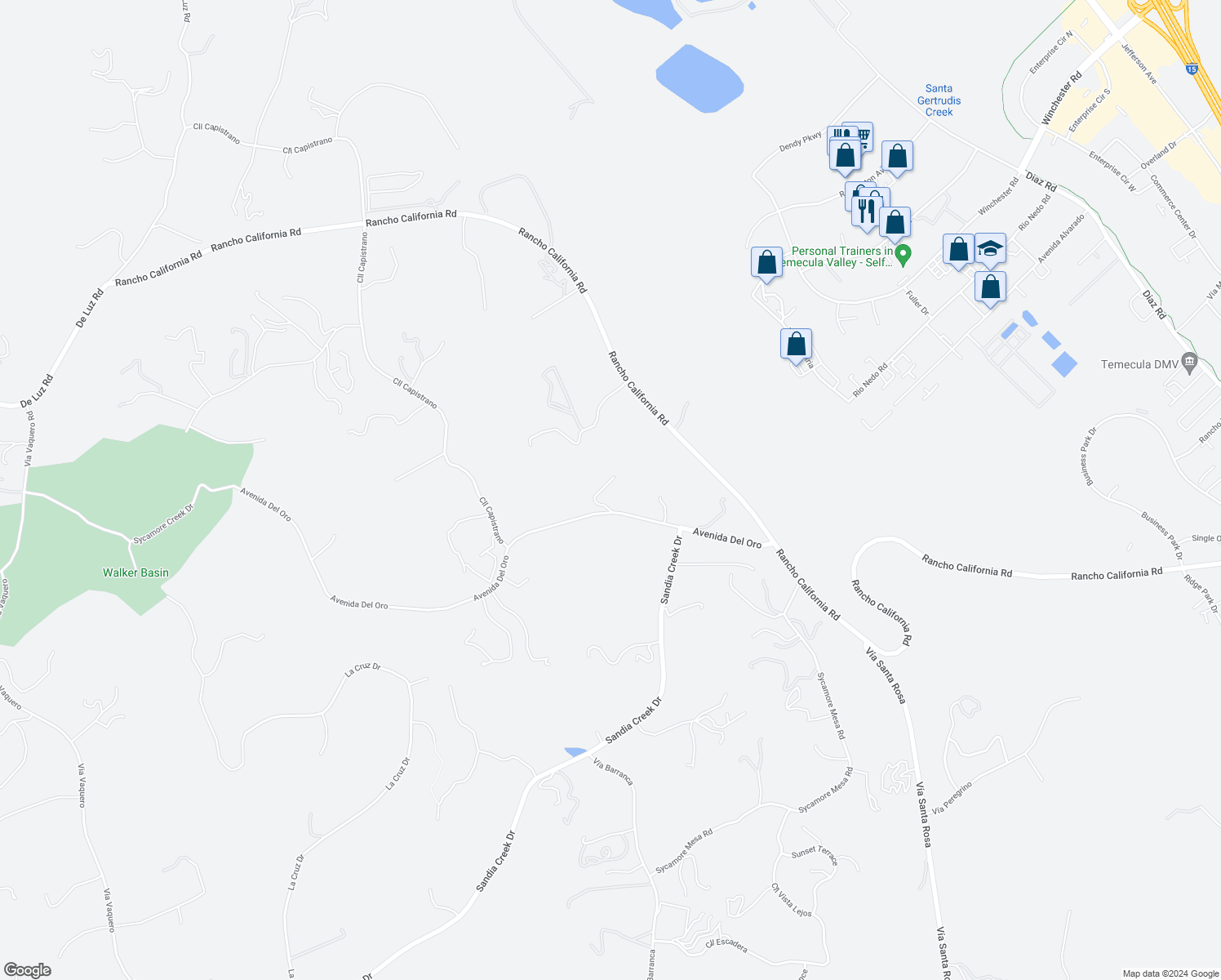 map of restaurants, bars, coffee shops, grocery stores, and more near 27120 Avenida Del Oro in Temecula