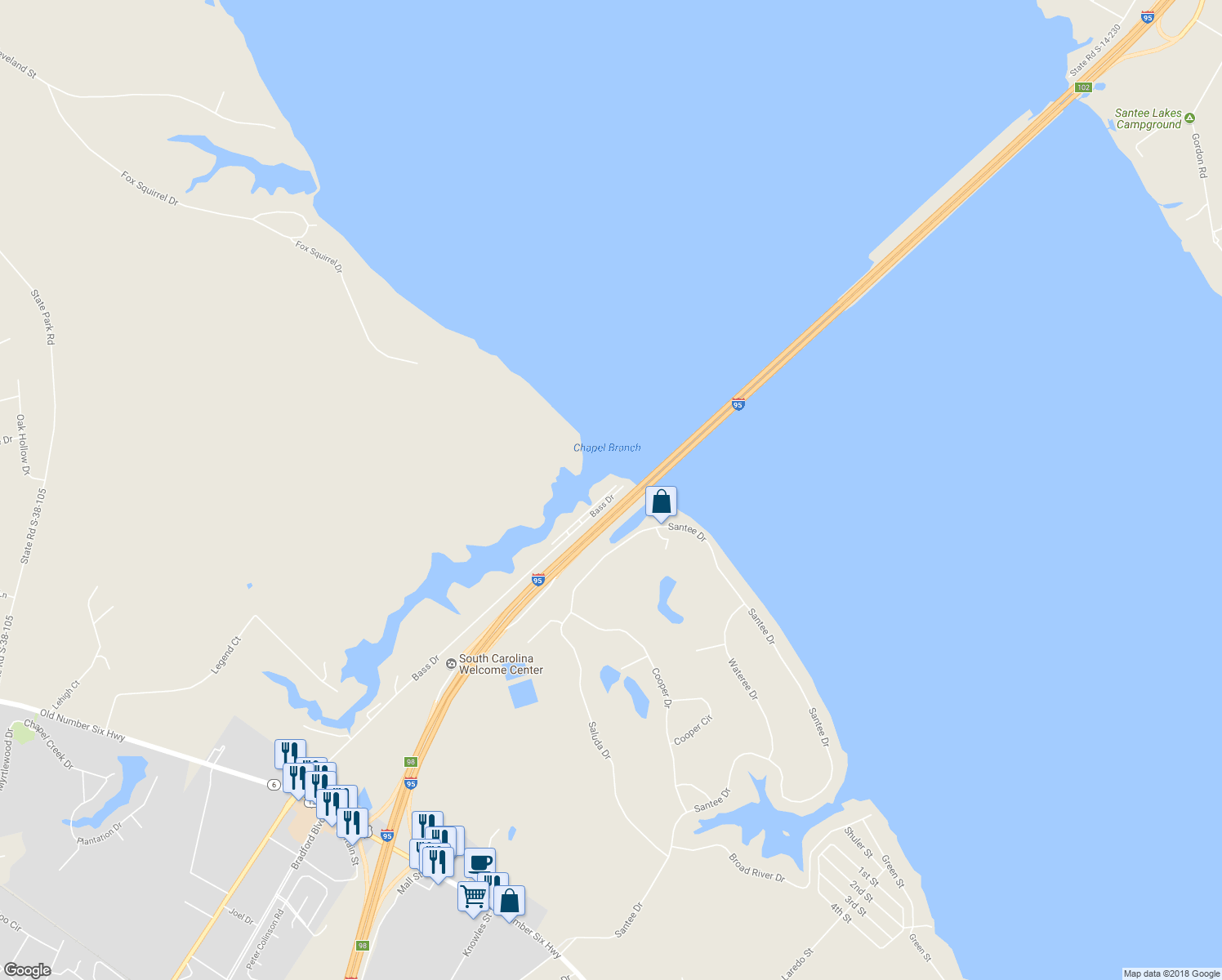 map of restaurants, bars, coffee shops, grocery stores, and more near 613 Ballard Lane in Santee