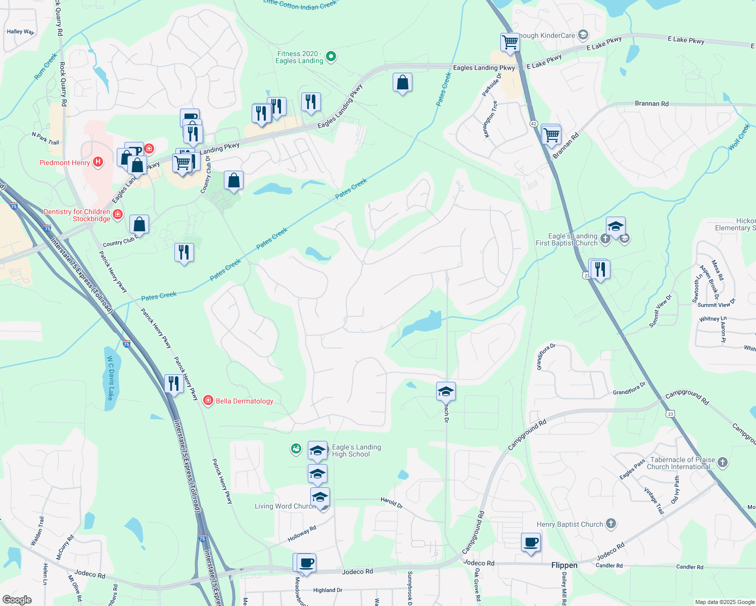 map of restaurants, bars, coffee shops, grocery stores, and more near 850 Cog Hill in McDonough