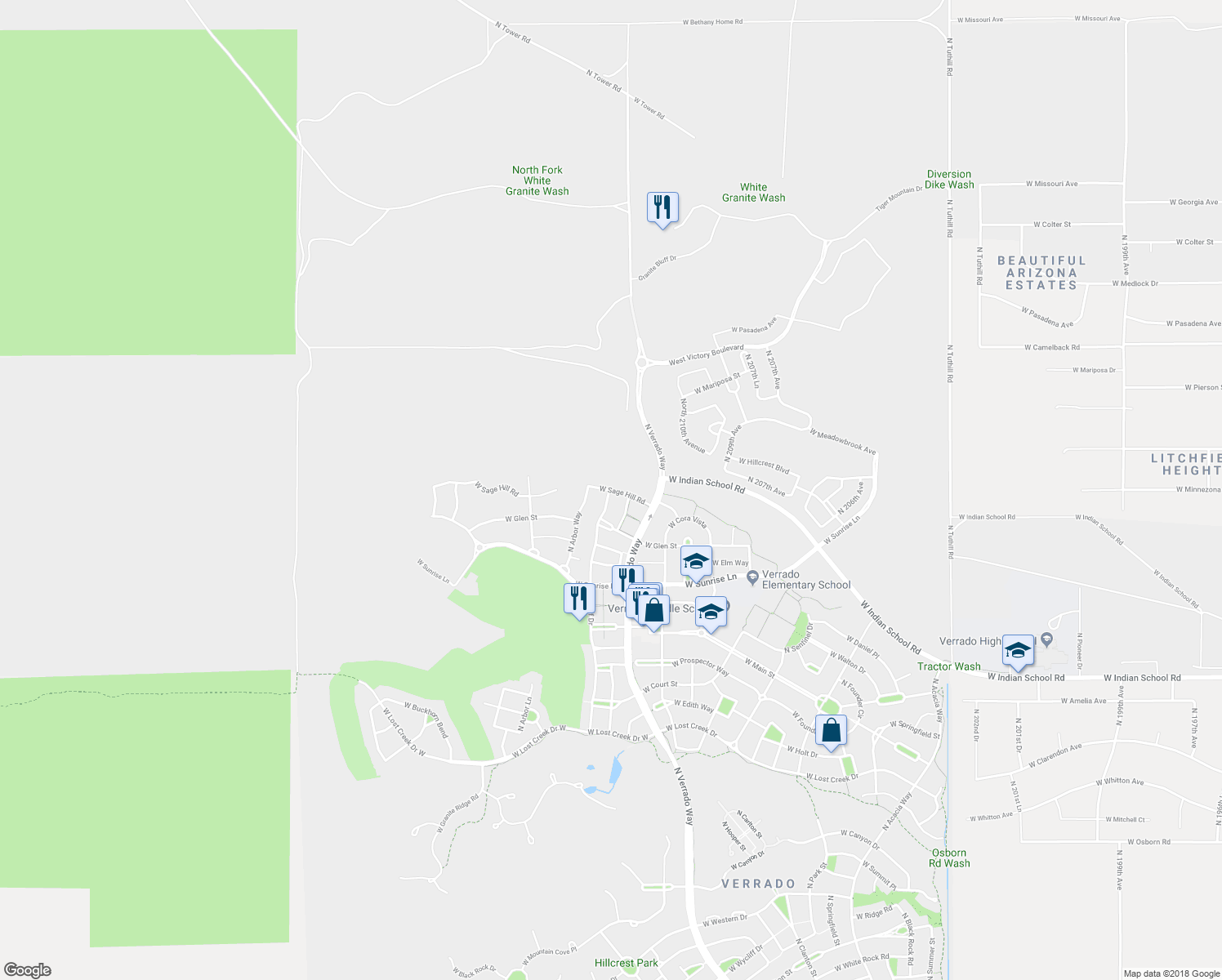 map of restaurants, bars, coffee shops, grocery stores, and more near 21166 West Sage Hill Road in Buckeye