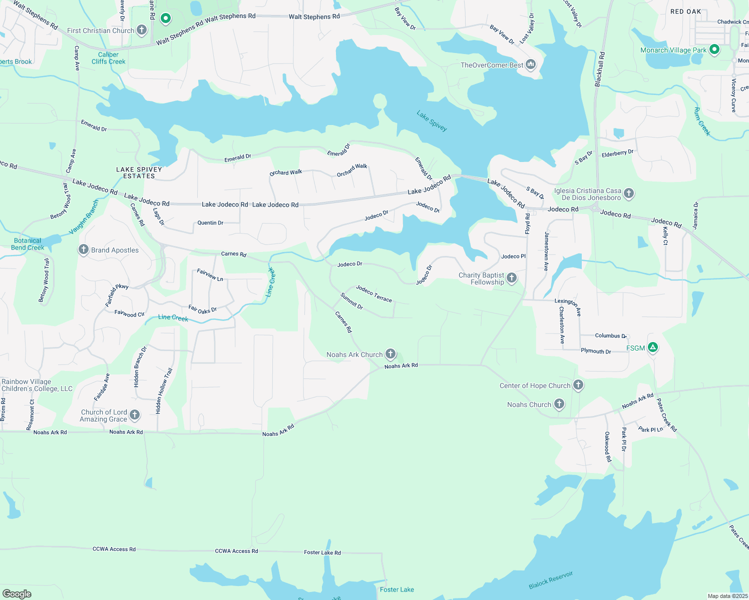 map of restaurants, bars, coffee shops, grocery stores, and more near 2923 Jodeco Terrace in Jonesboro