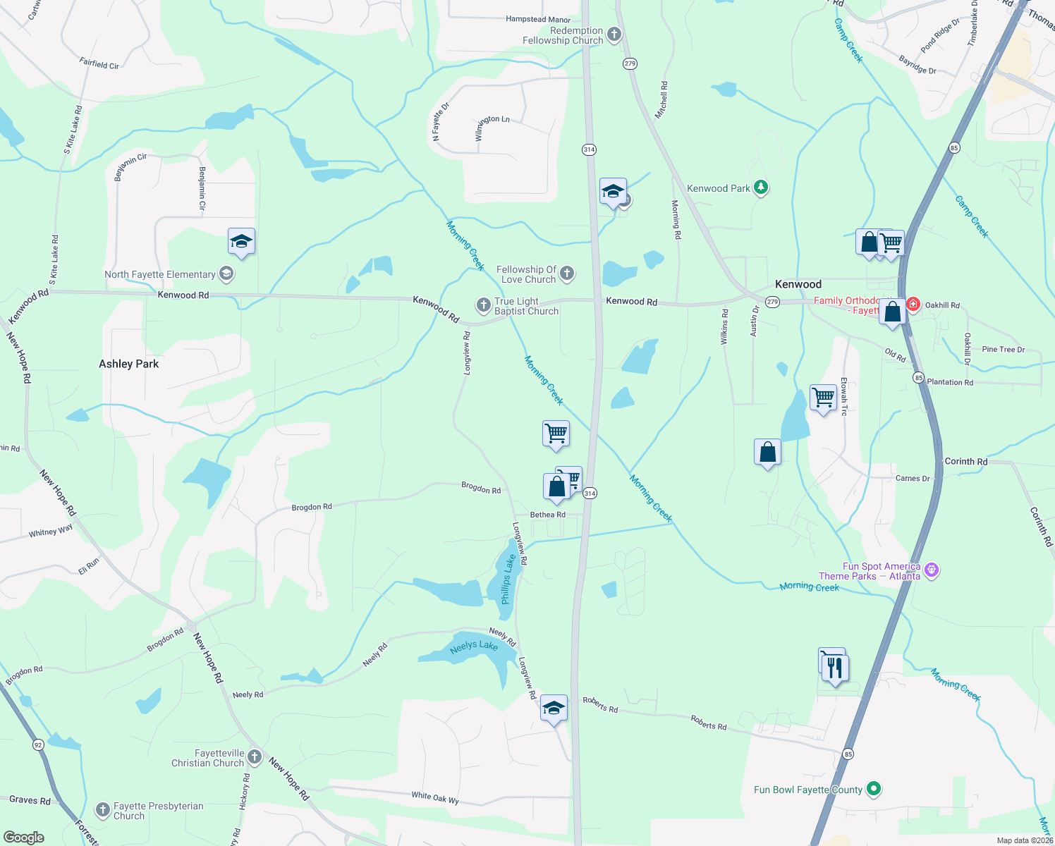 map of restaurants, bars, coffee shops, grocery stores, and more near 353 Longview Rd in Fayetteville