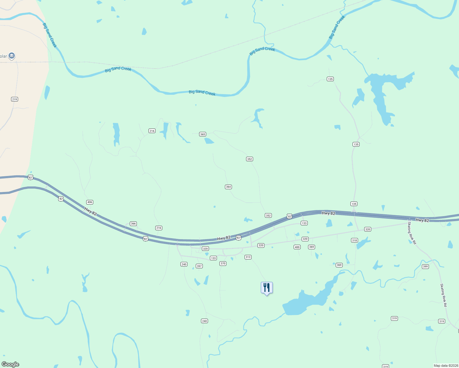 map of restaurants, bars, coffee shops, grocery stores, and more near 514 County Road 352 in Greenwood