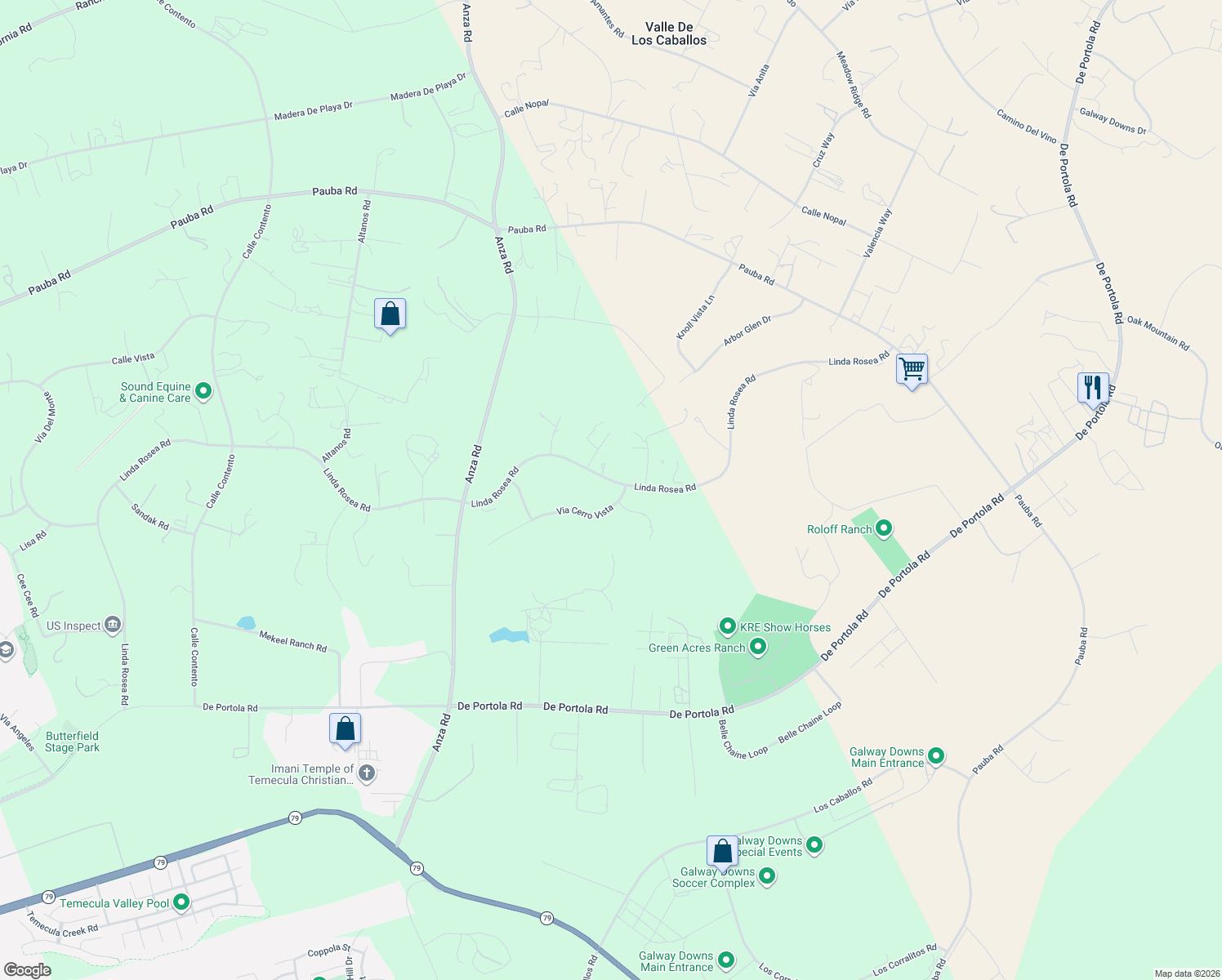map of restaurants, bars, coffee shops, grocery stores, and more near 35395 Linda Rosea Road in Temecula