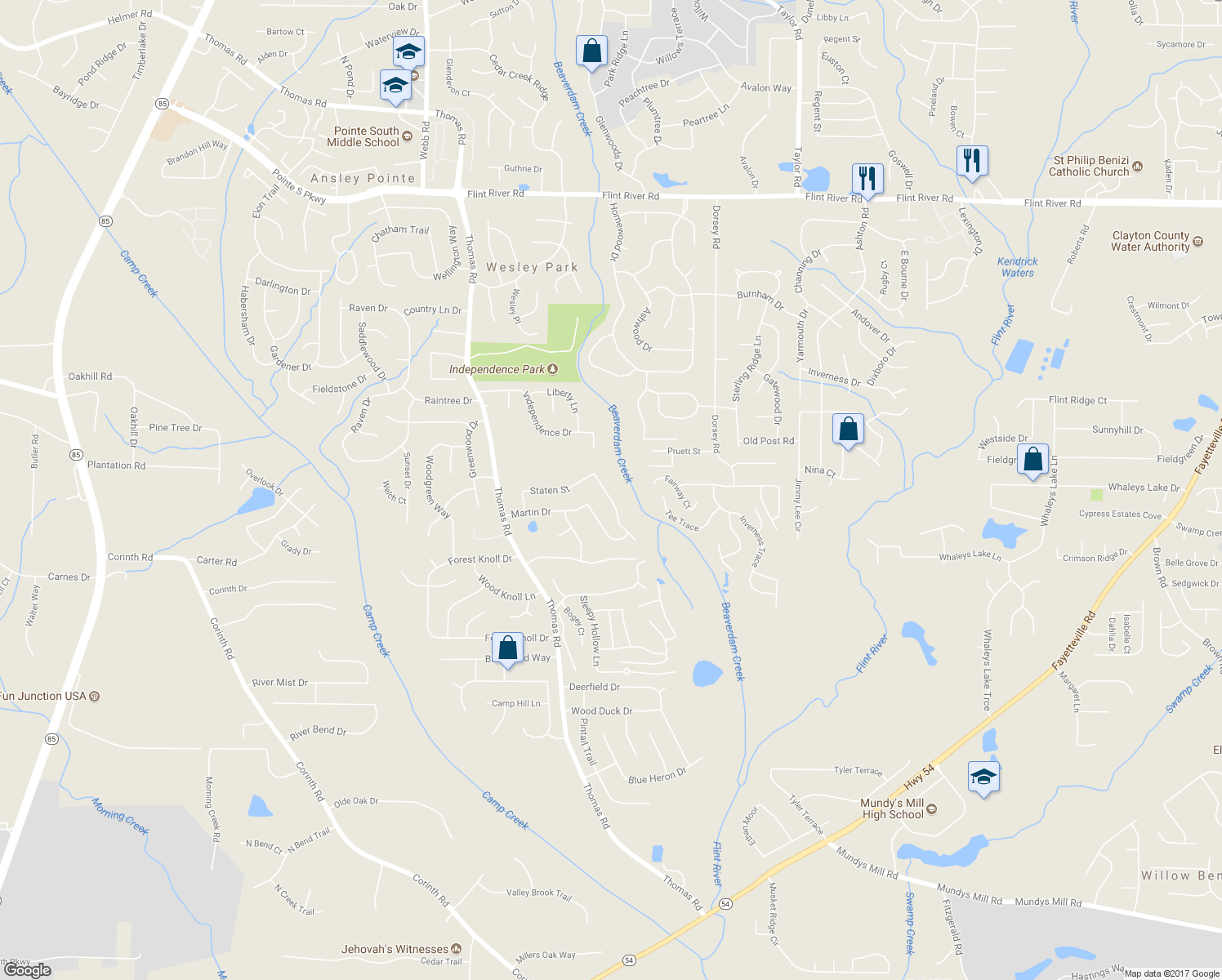 map of restaurants, bars, coffee shops, grocery stores, and more near 269 Independence Drive in Jonesboro