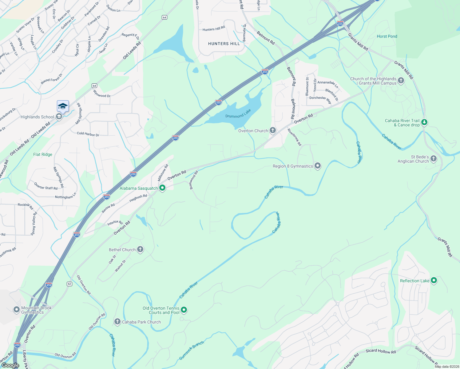 map of restaurants, bars, coffee shops, grocery stores, and more near 132 Hillsedge South in Birmingham