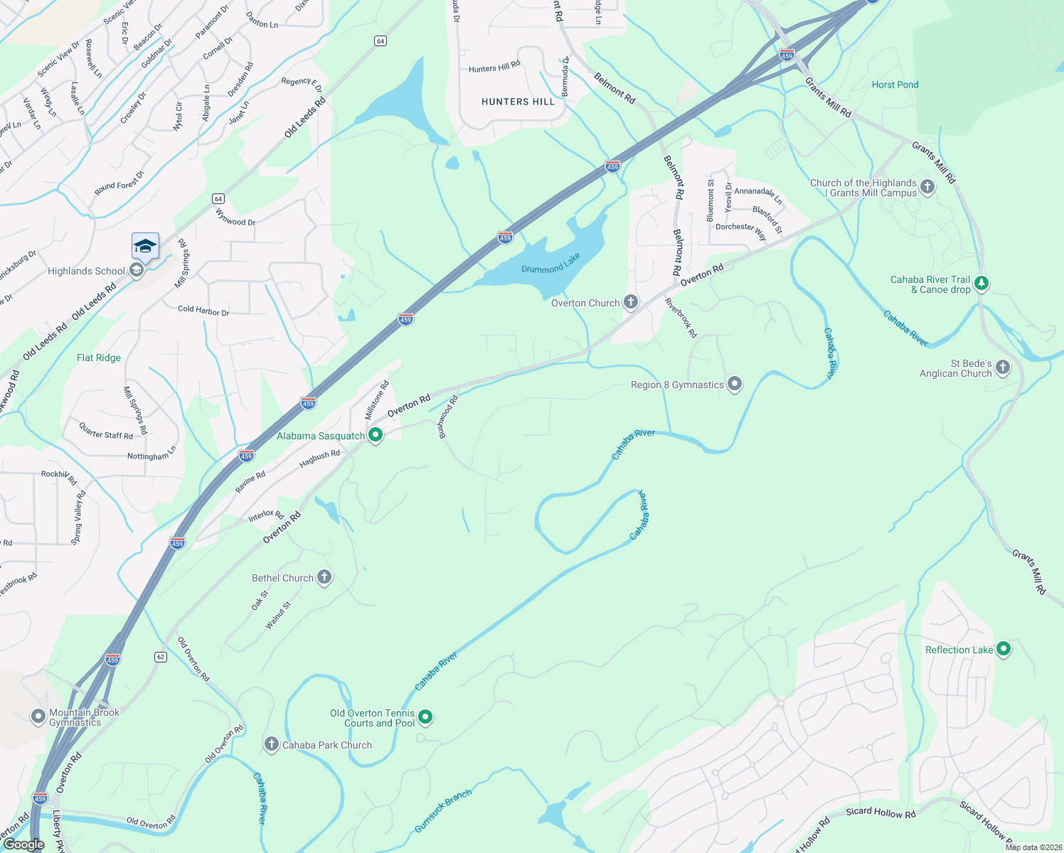 map of restaurants, bars, coffee shops, grocery stores, and more near 132 Hillsedge South in Birmingham