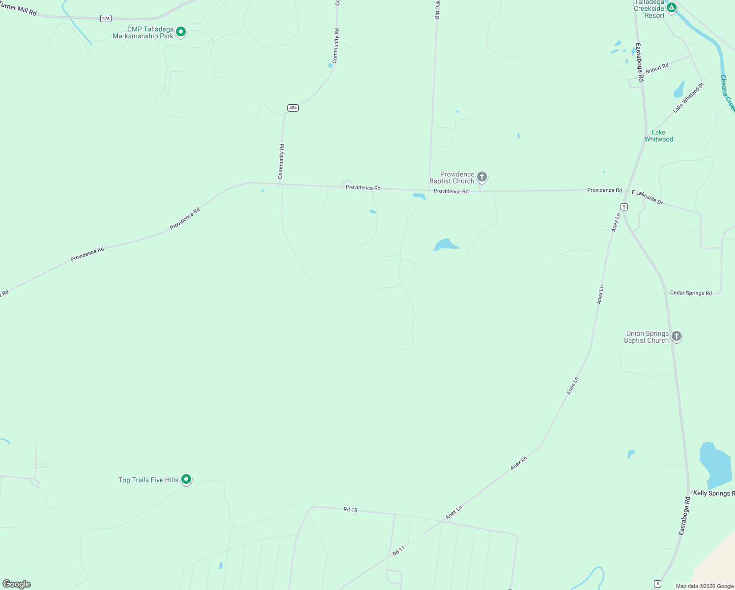 map of restaurants, bars, coffee shops, grocery stores, and more near 161 Spotted Horse Trail in Talladega