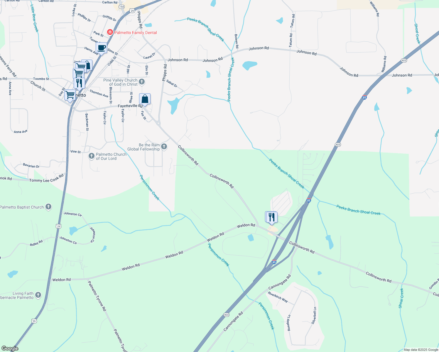 map of restaurants, bars, coffee shops, grocery stores, and more near 688 Collinsworth Rd in Palmetto