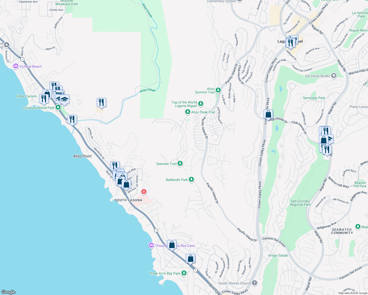 map of restaurants, bars, coffee shops, grocery stores, and more near 7 Saint Maxime in Laguna Niguel