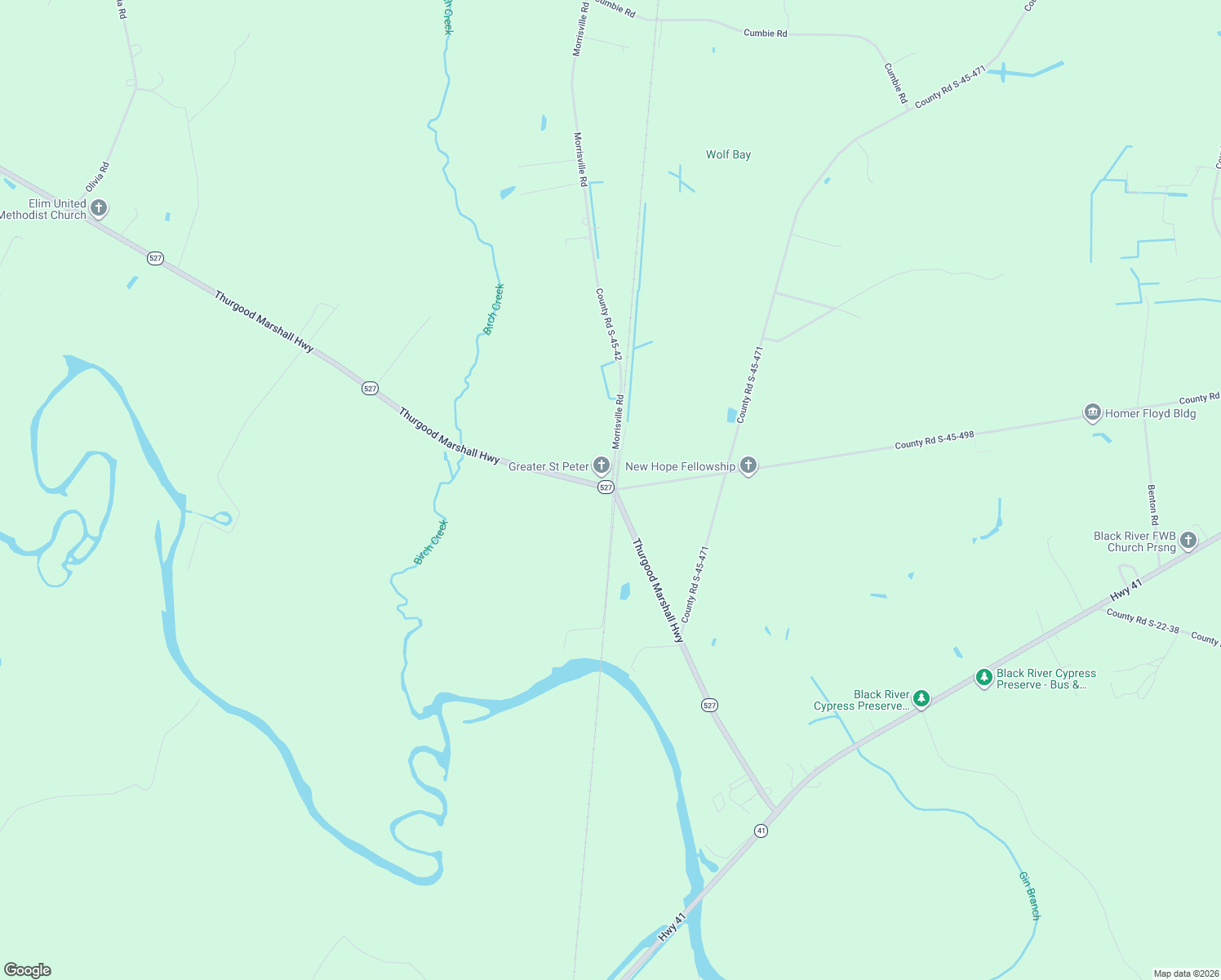 map of restaurants, bars, coffee shops, grocery stores, and more near 9604 Thurgood Marshall Highway in Andrews