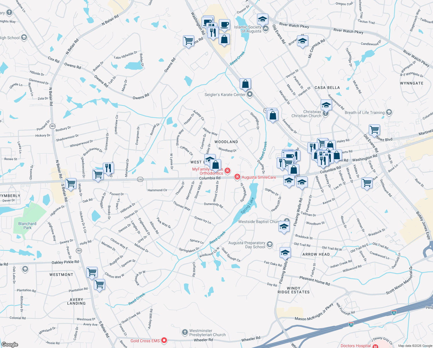 map of restaurants, bars, coffee shops, grocery stores, and more near 115 Buckboard Dr in Martinez