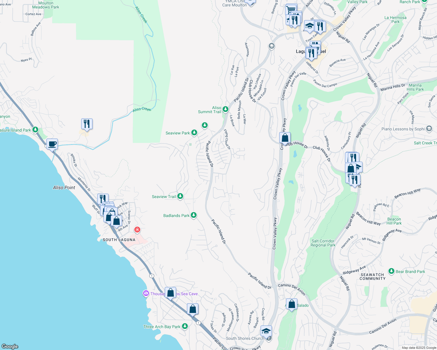 map of restaurants, bars, coffee shops, grocery stores, and more near 31302 Cavallo Lane in Laguna Niguel