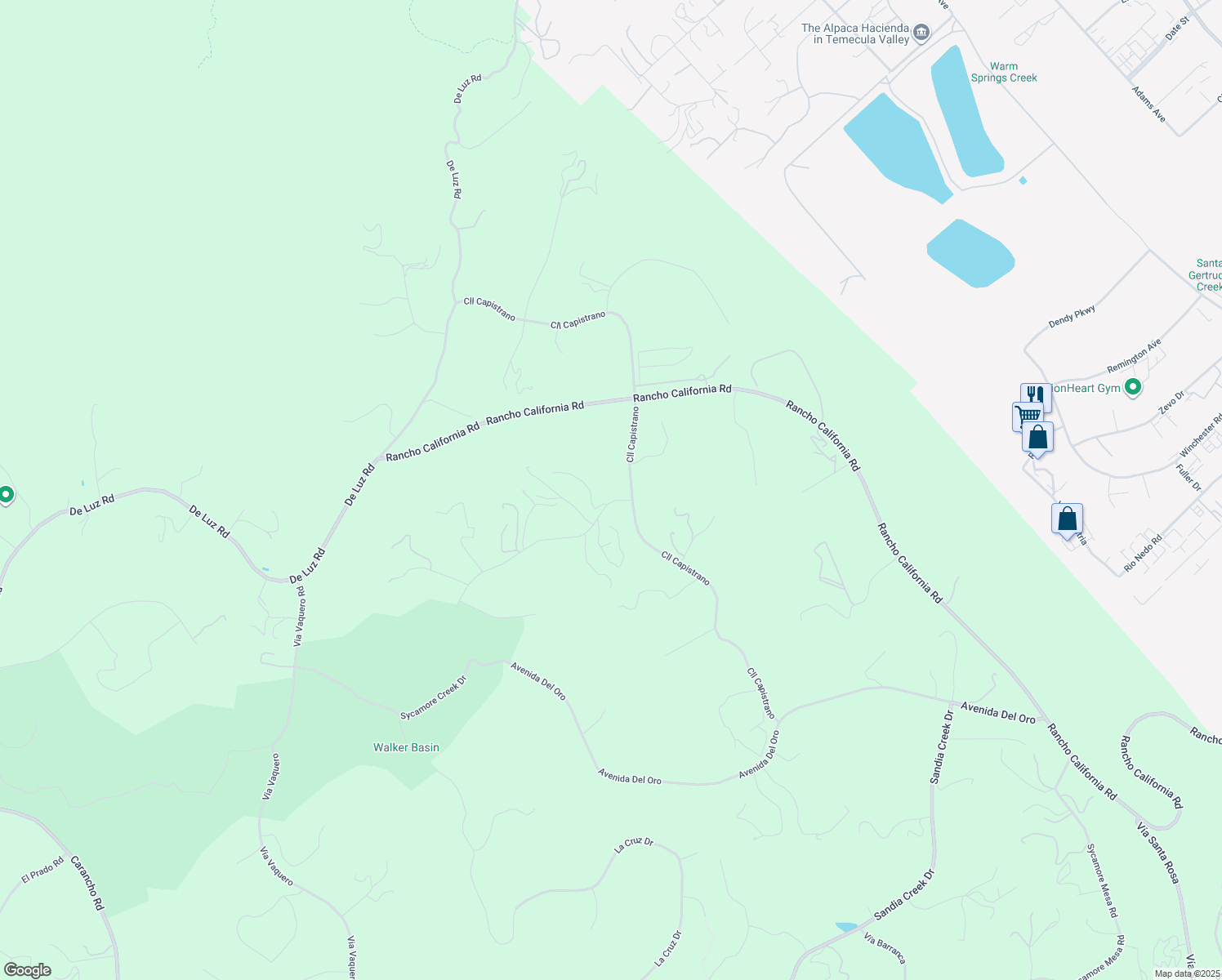 map of restaurants, bars, coffee shops, grocery stores, and more near 26100 Calle Corveta in Temecula