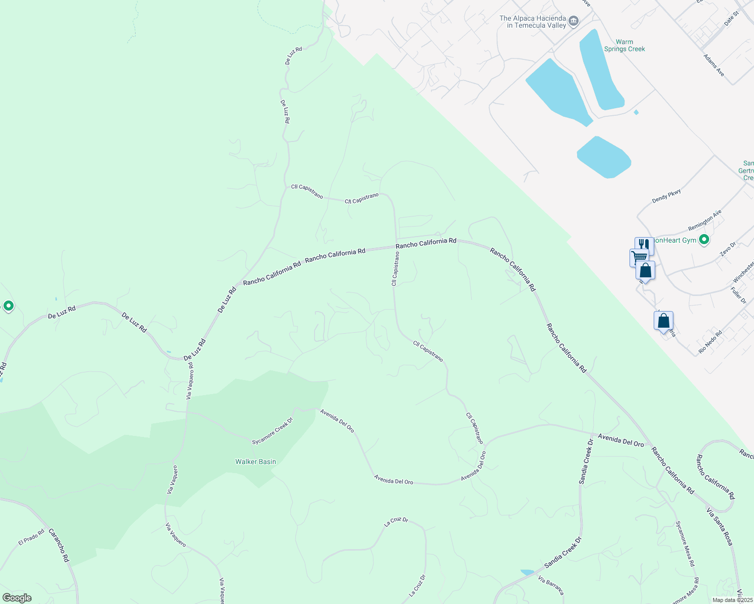 map of restaurants, bars, coffee shops, grocery stores, and more near 26100 Calle Corveta in Temecula