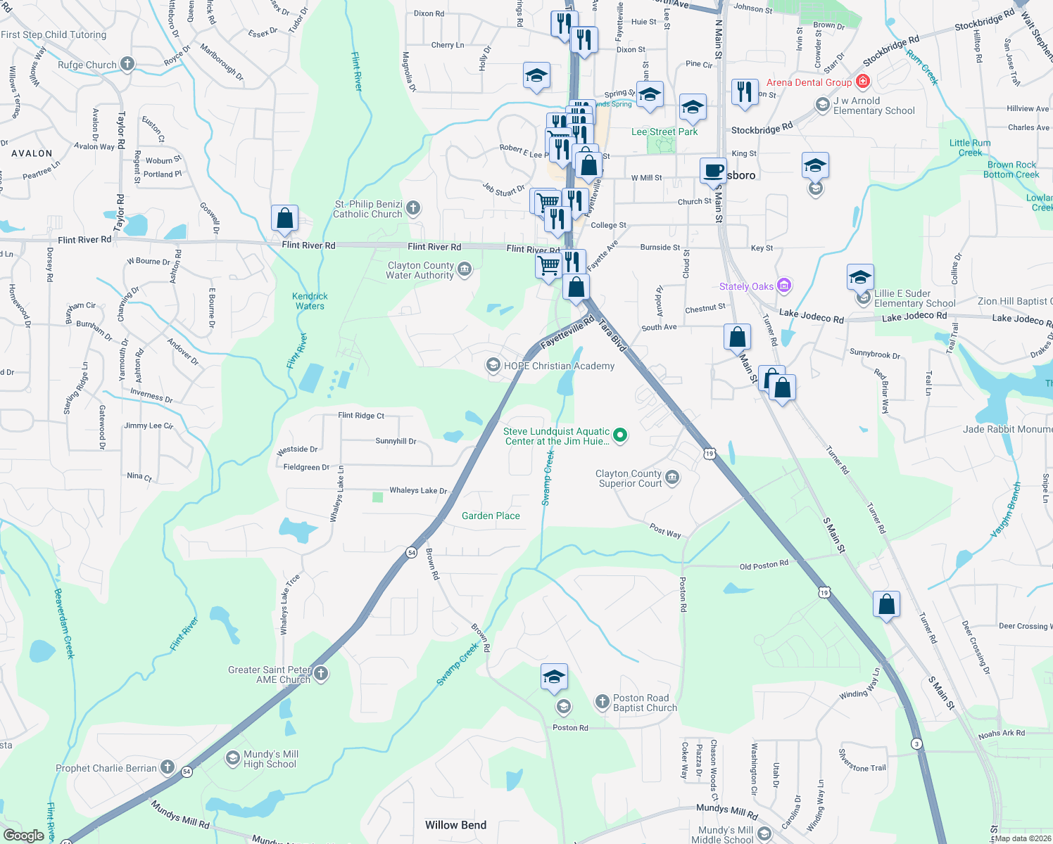 map of restaurants, bars, coffee shops, grocery stores, and more near 9042 Jenni Cir in Jonesboro