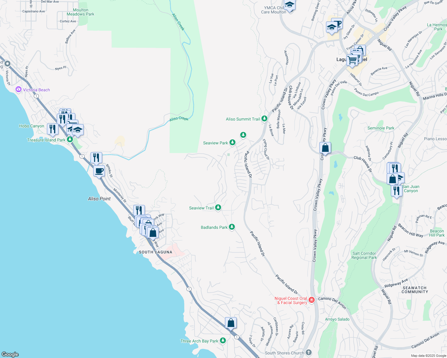 map of restaurants, bars, coffee shops, grocery stores, and more near 1 Saint Maxime in Laguna Niguel