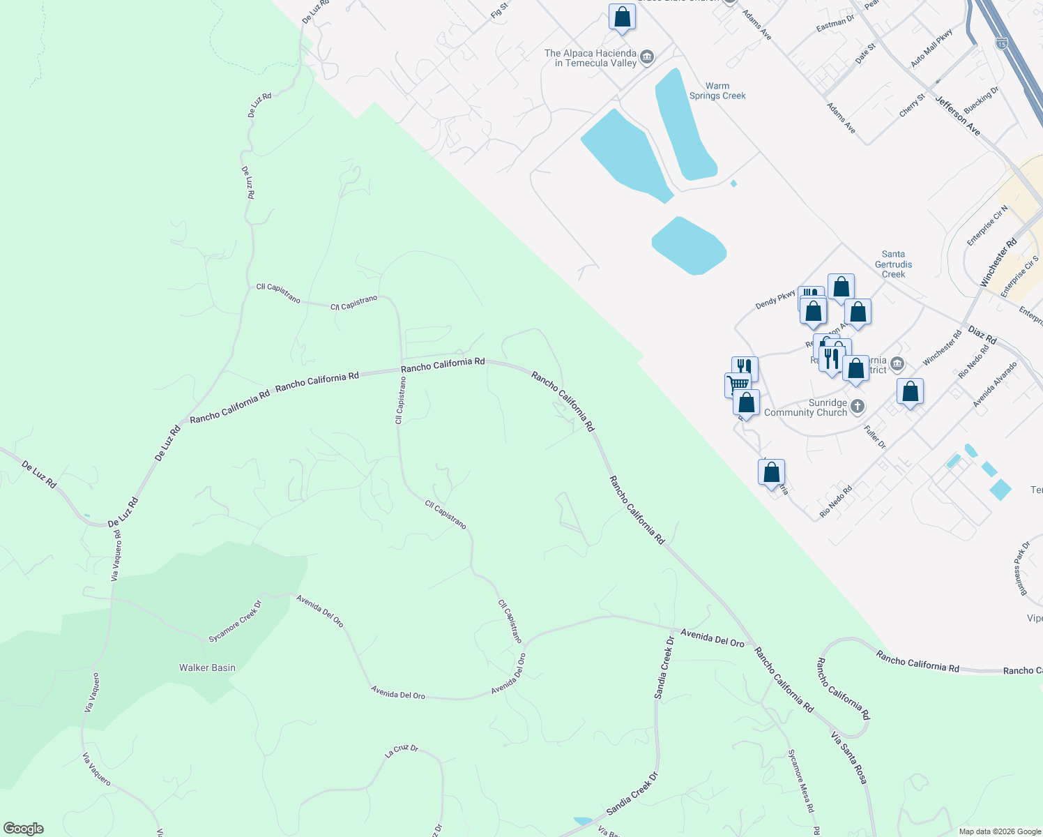 map of restaurants, bars, coffee shops, grocery stores, and more near 42980 Calle Montecillo in Temecula