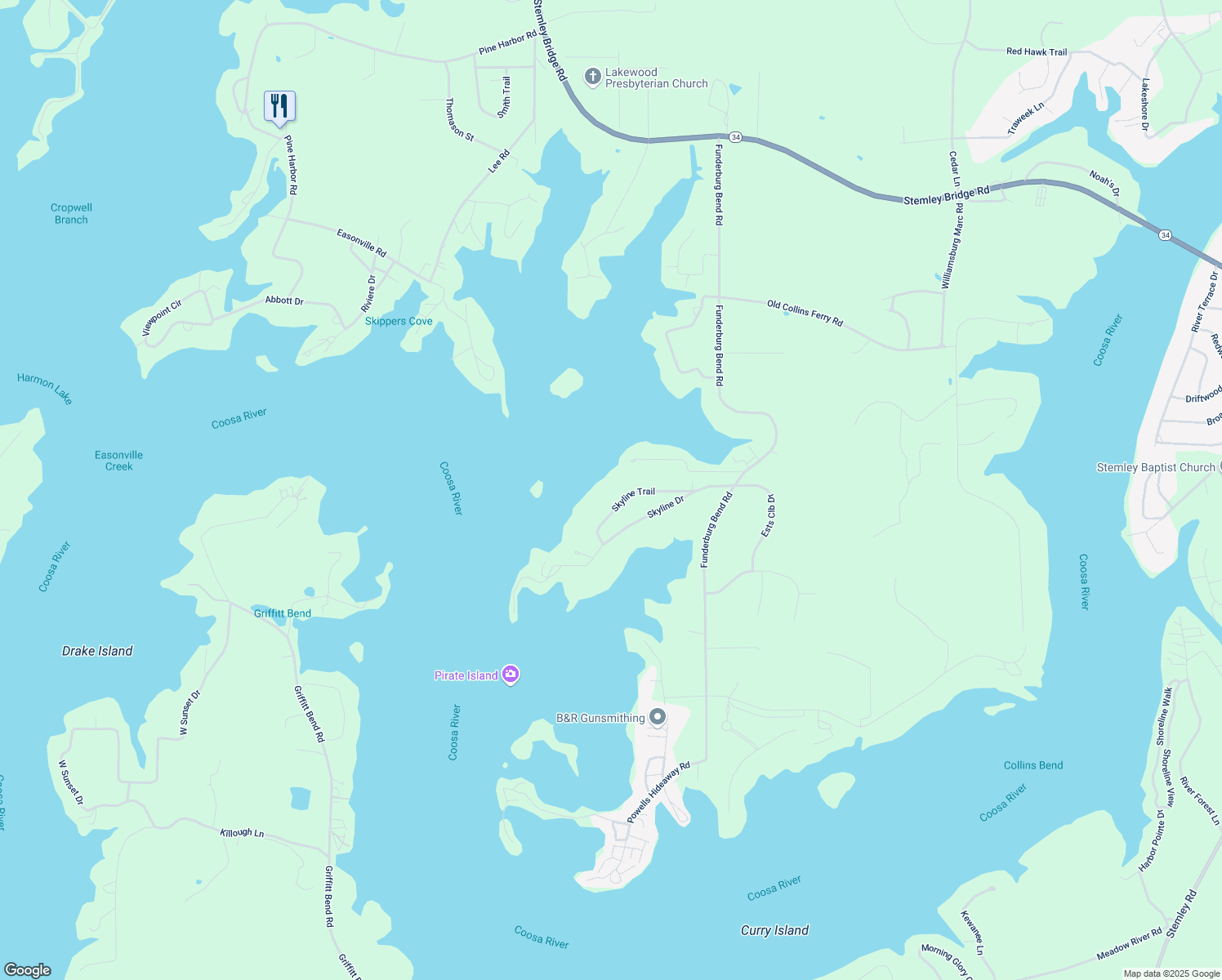 map of restaurants, bars, coffee shops, grocery stores, and more near 200 Skyline Trail in Pell City