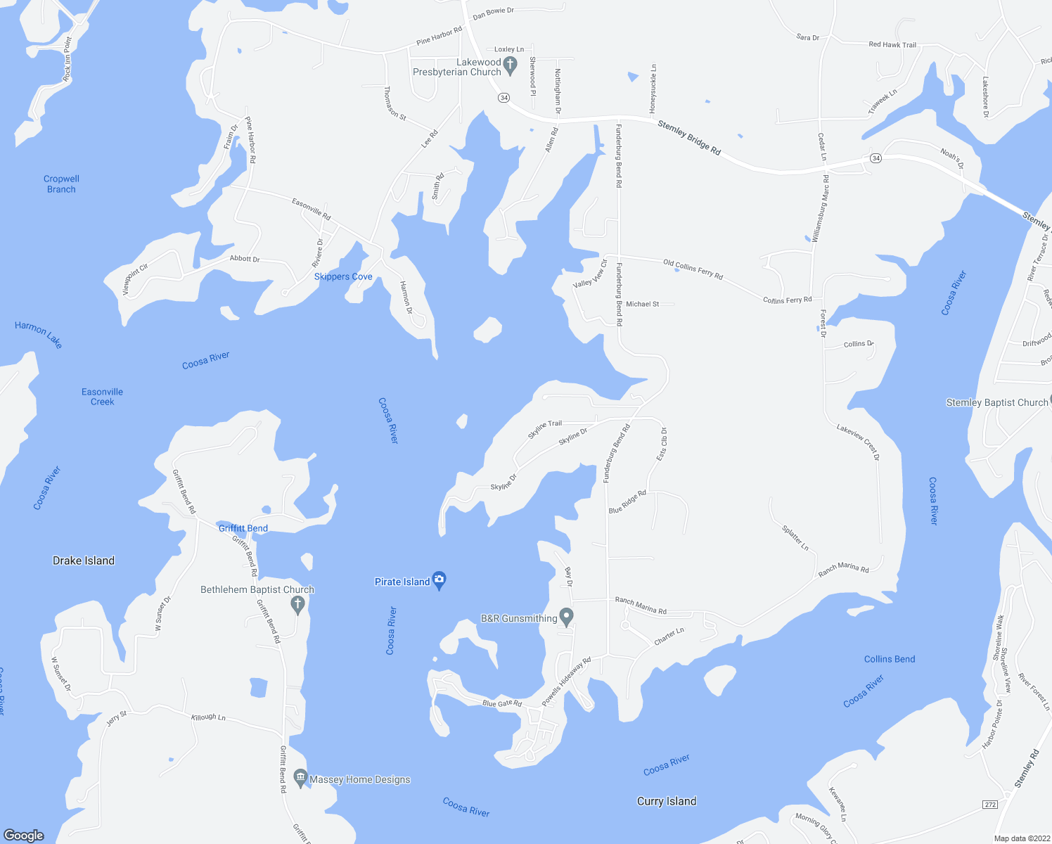 map of restaurants, bars, coffee shops, grocery stores, and more near 200 Skyline Trail in Pell City