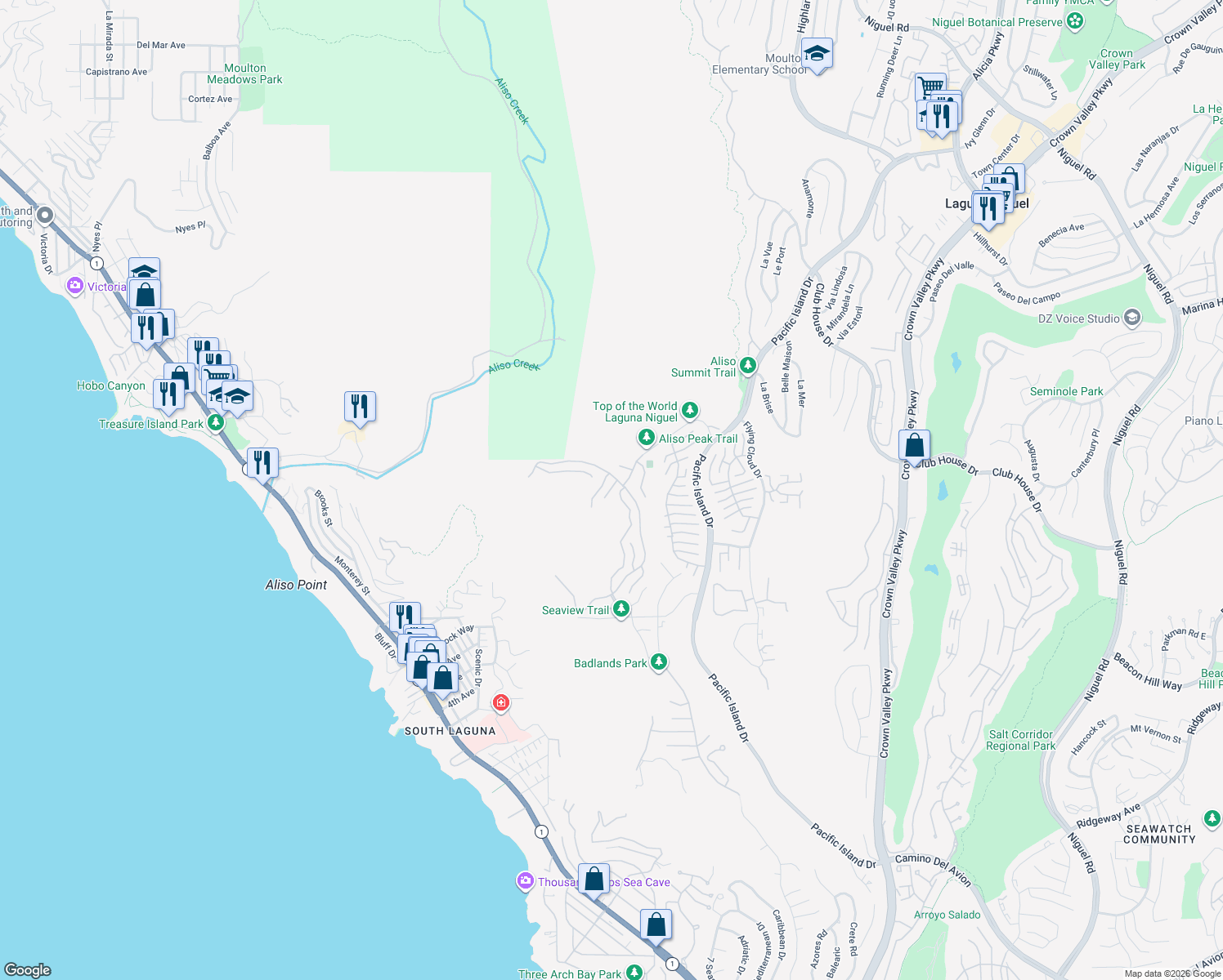 map of restaurants, bars, coffee shops, grocery stores, and more near in Laguna Niguel