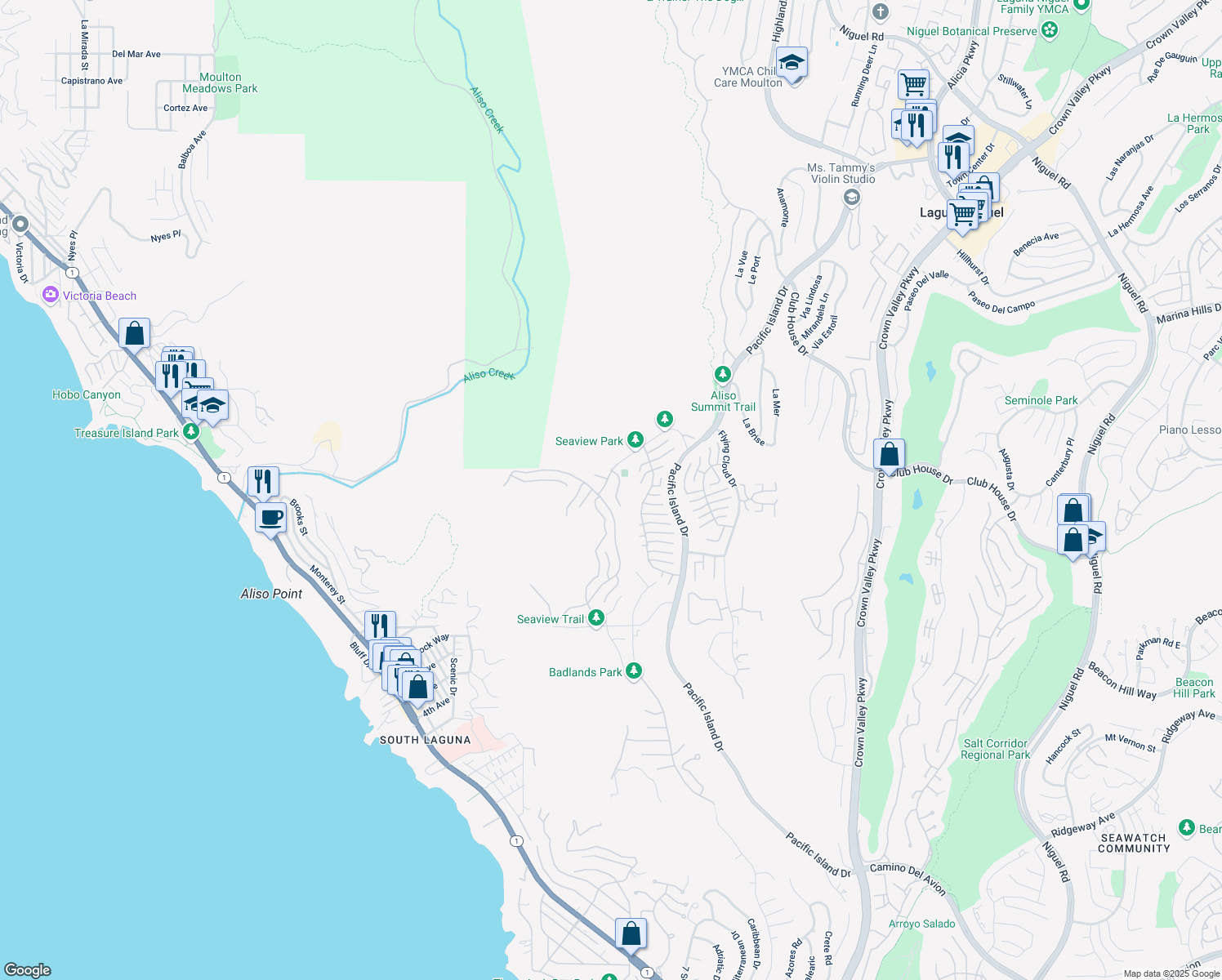 map of restaurants, bars, coffee shops, grocery stores, and more near 11 Antibes in Laguna Niguel