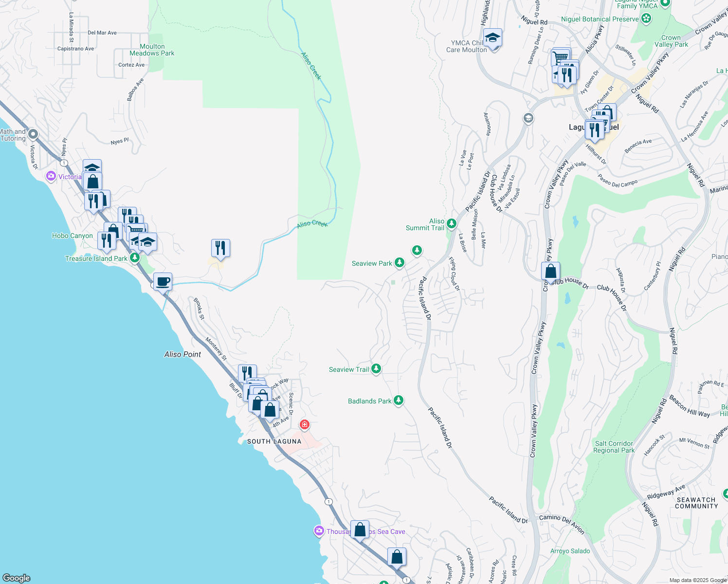map of restaurants, bars, coffee shops, grocery stores, and more near 3 Saint Raphael in Laguna Niguel