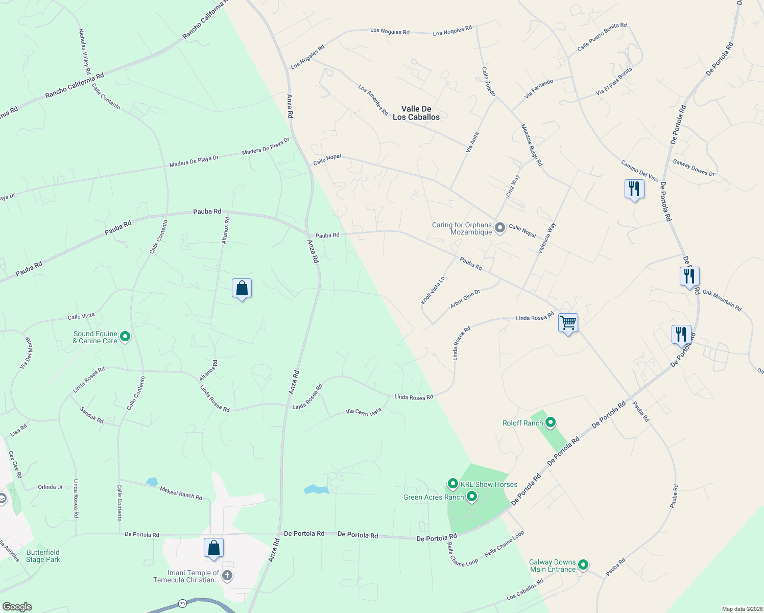 map of restaurants, bars, coffee shops, grocery stores, and more near 35251 Calle Campo in Temecula