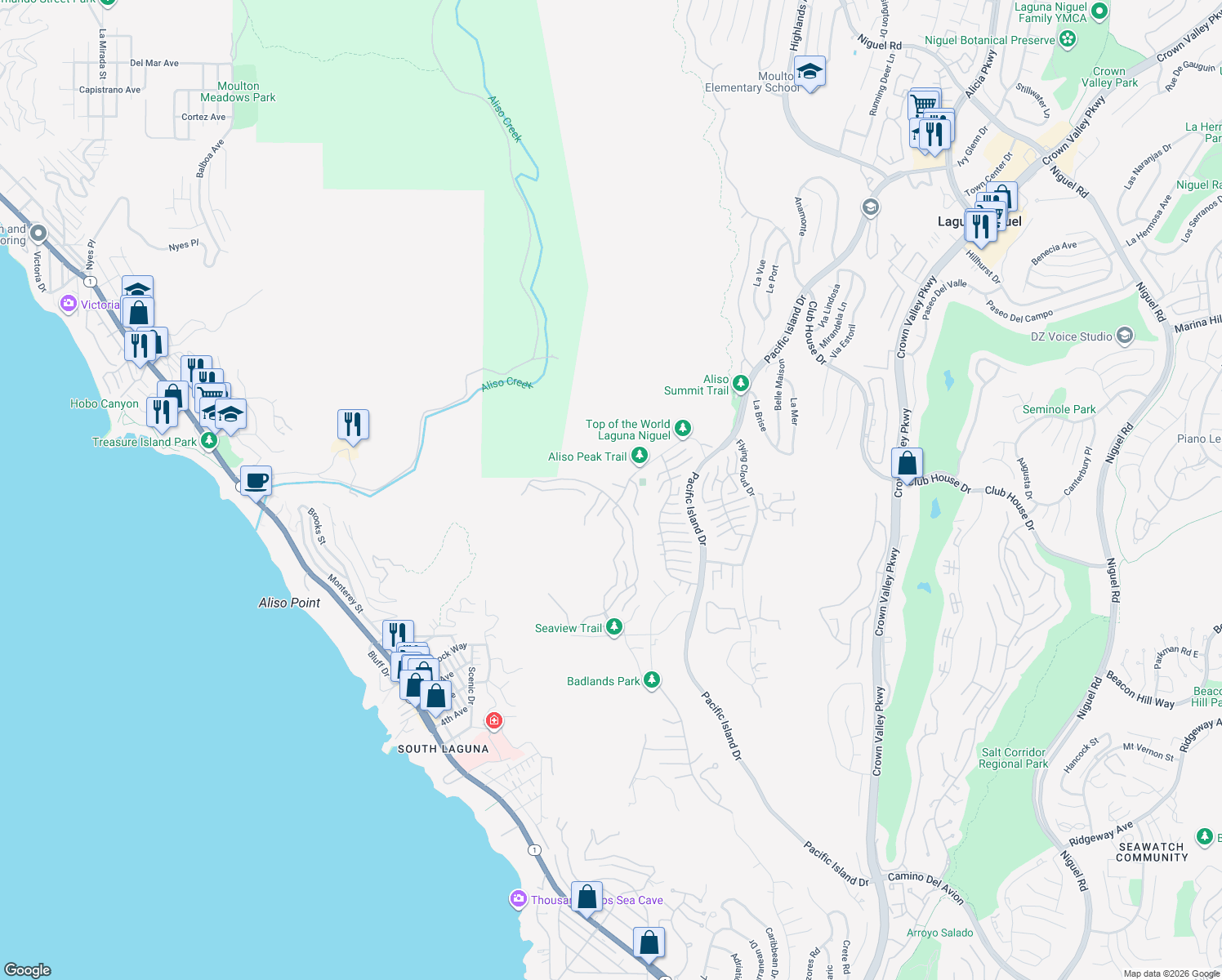 map of restaurants, bars, coffee shops, grocery stores, and more near 3 Saint Raphael in Laguna Niguel