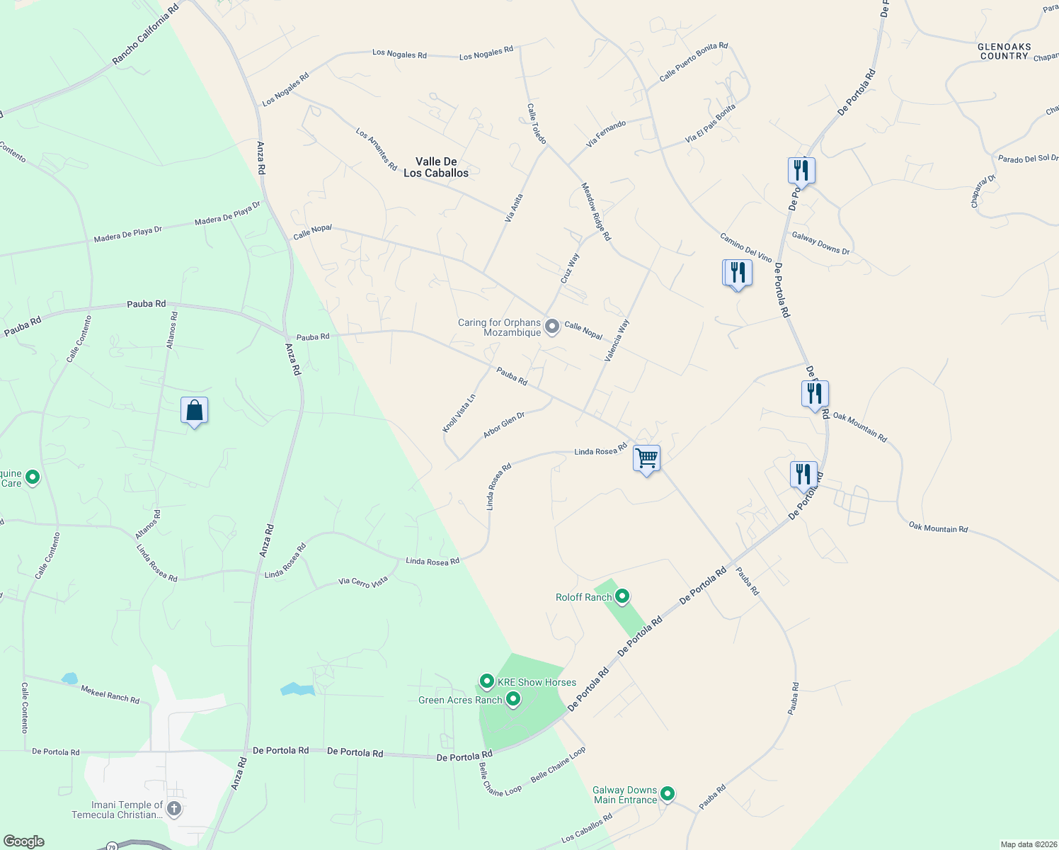 map of restaurants, bars, coffee shops, grocery stores, and more near 41836 Arbor Glen Drive in Temecula