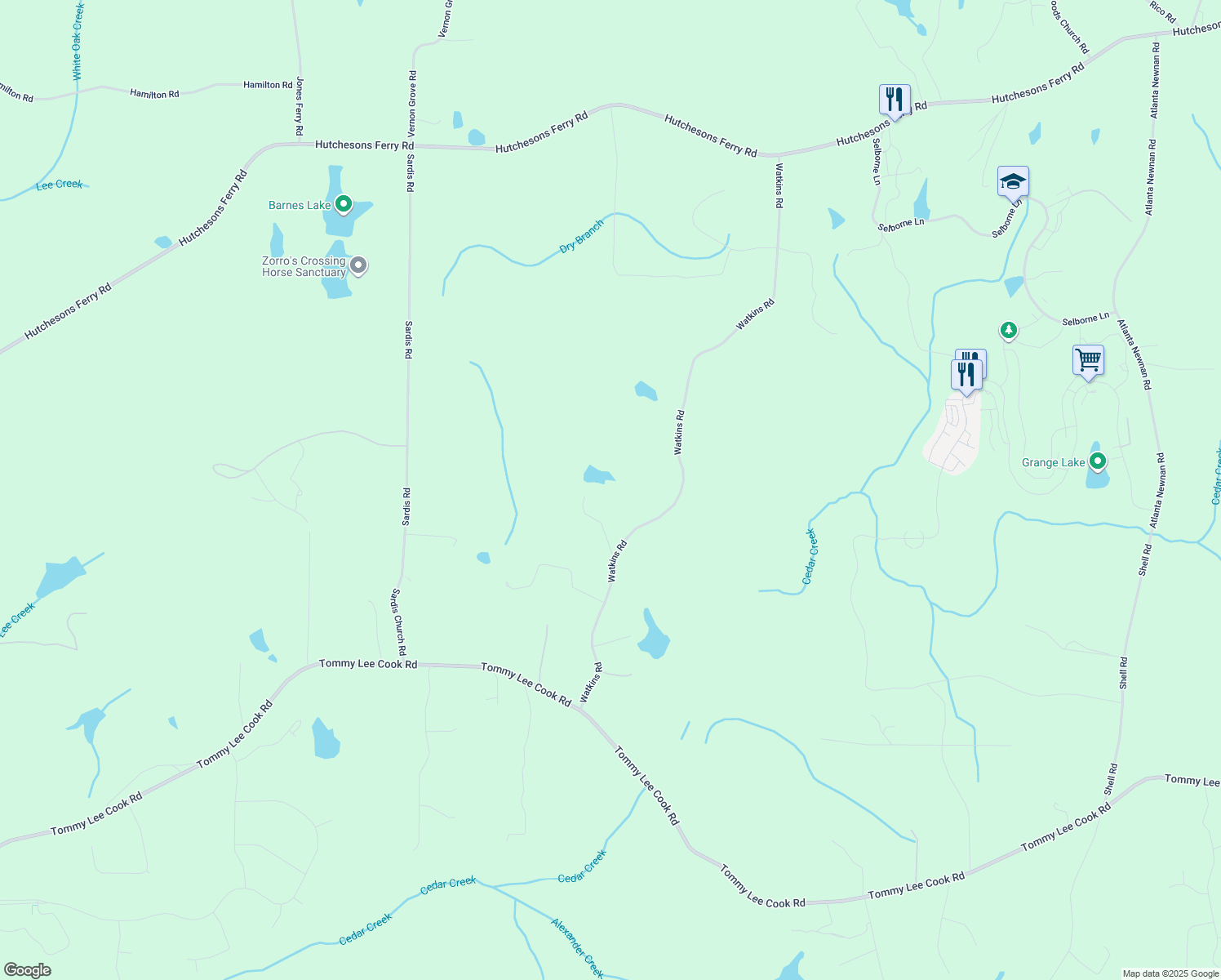 map of restaurants, bars, coffee shops, grocery stores, and more near 8865 Watkins Road in Palmetto