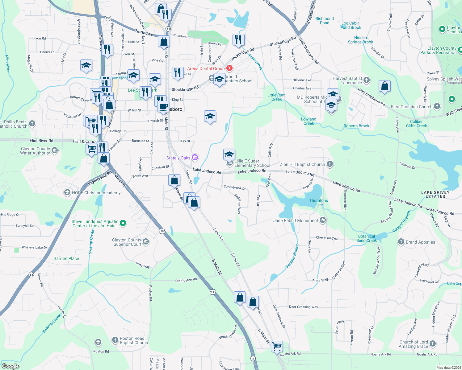 map of restaurants, bars, coffee shops, grocery stores, and more near 1406 Sunnybrook Dr in Jonesboro