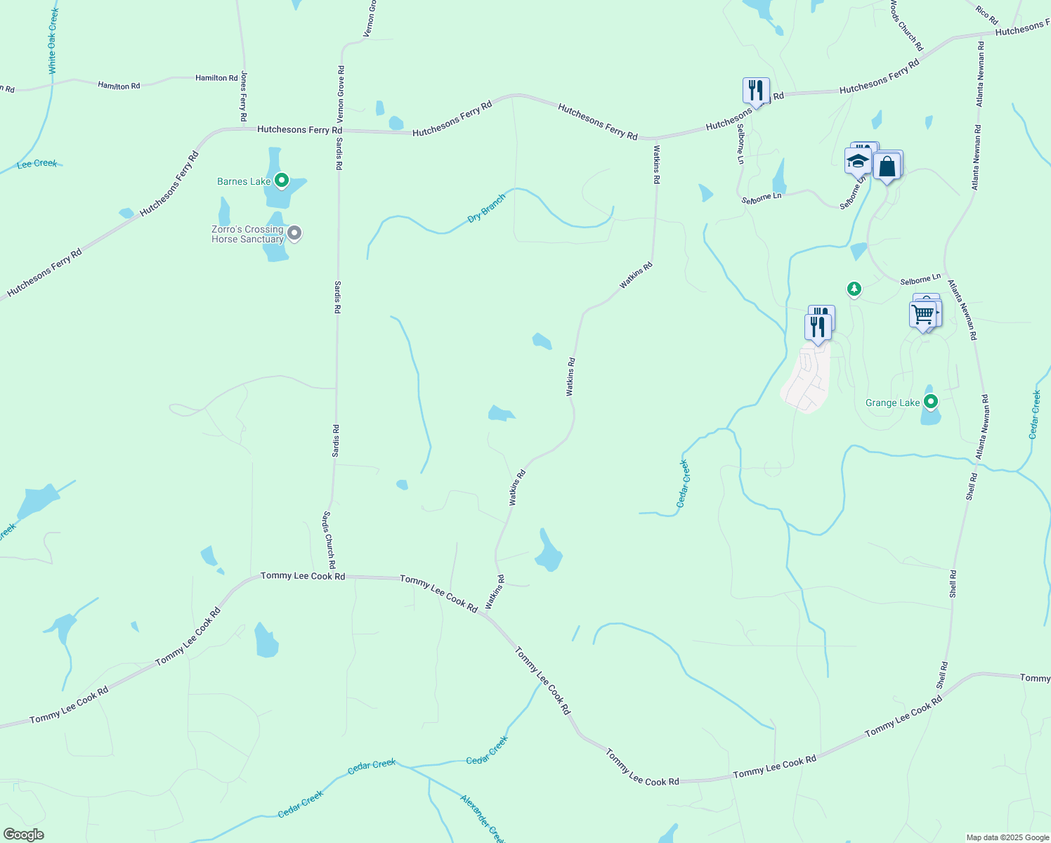 map of restaurants, bars, coffee shops, grocery stores, and more near 8865 Watkins Road in Palmetto