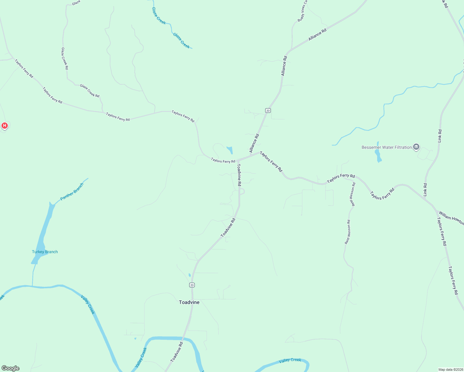 map of restaurants, bars, coffee shops, grocery stores, and more near 127 Toadvine Road in Bessemer
