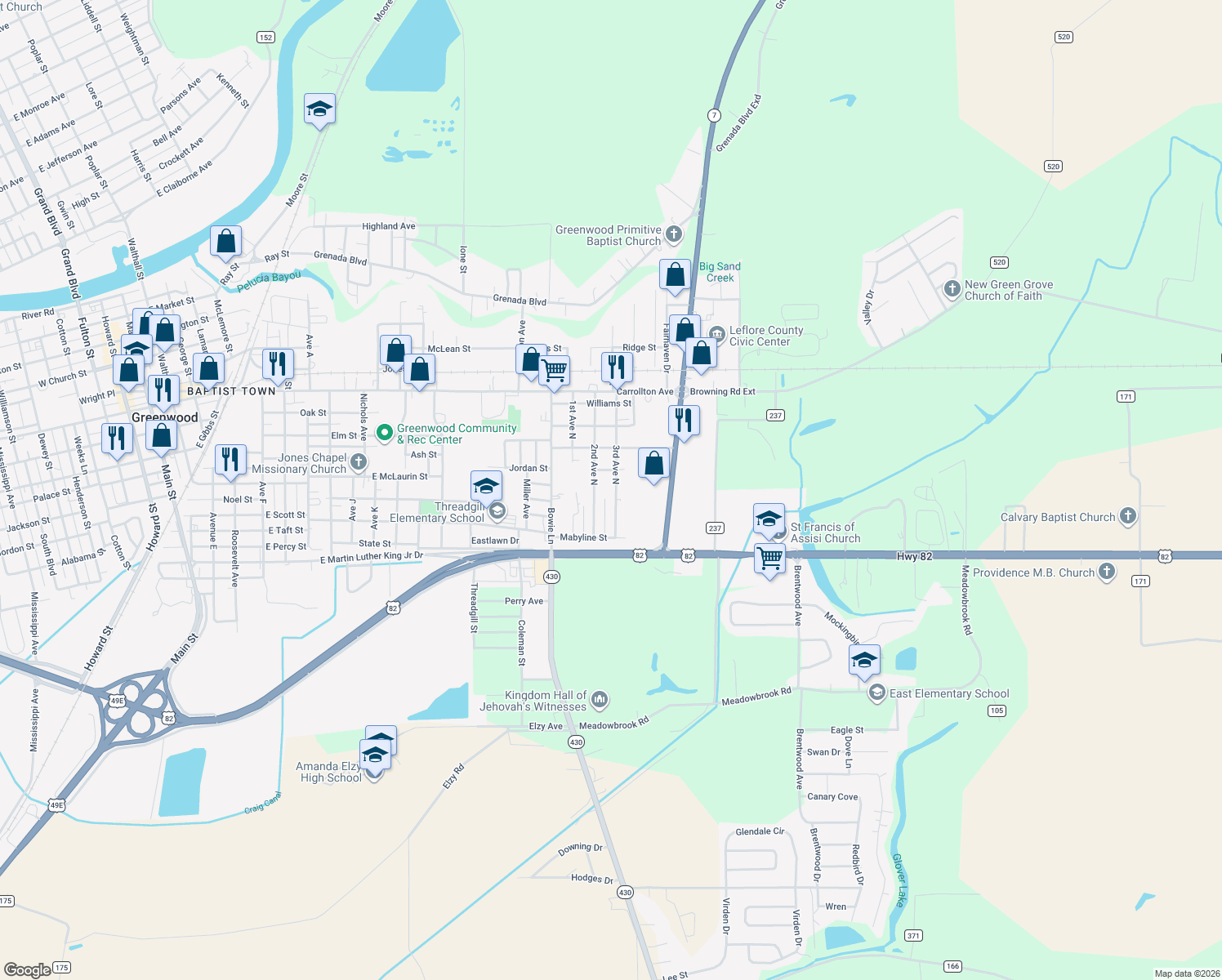 map of restaurants, bars, coffee shops, grocery stores, and more near 600 3rd Avenue North in Greenwood