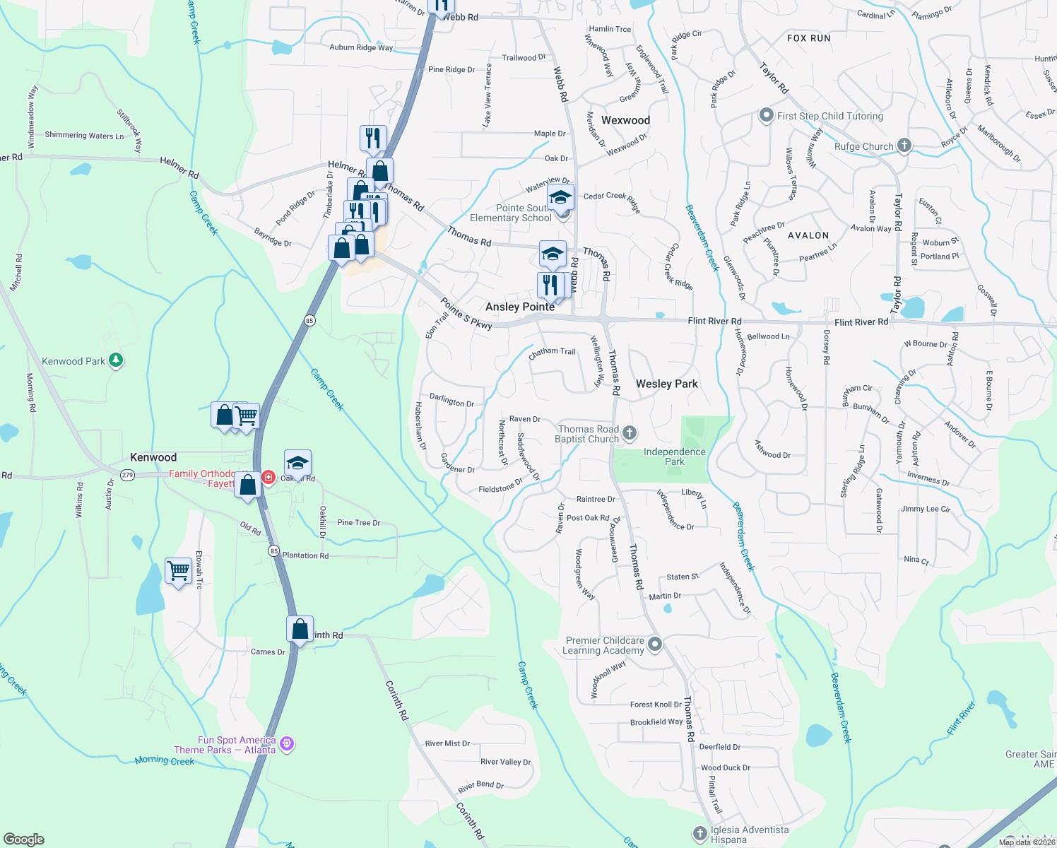 map of restaurants, bars, coffee shops, grocery stores, and more near 8869 Raven Drive in Jonesboro