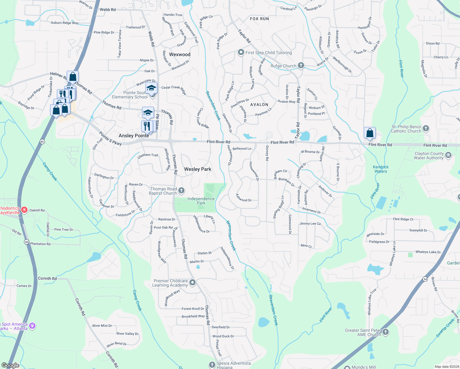 map of restaurants, bars, coffee shops, grocery stores, and more near 9116 Homewood Dr in Riverdale