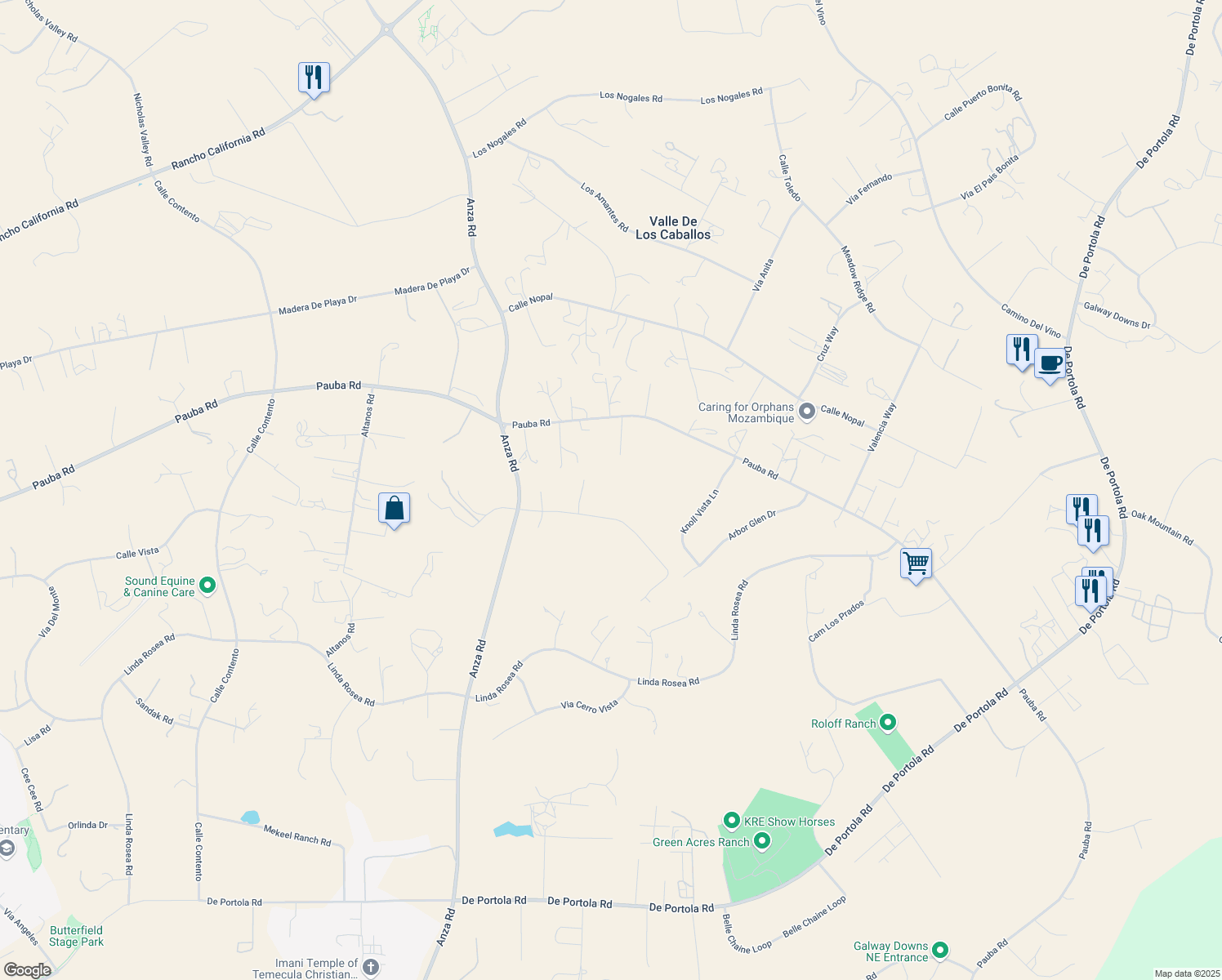 map of restaurants, bars, coffee shops, grocery stores, and more near 35298 Calle Campo in Temecula