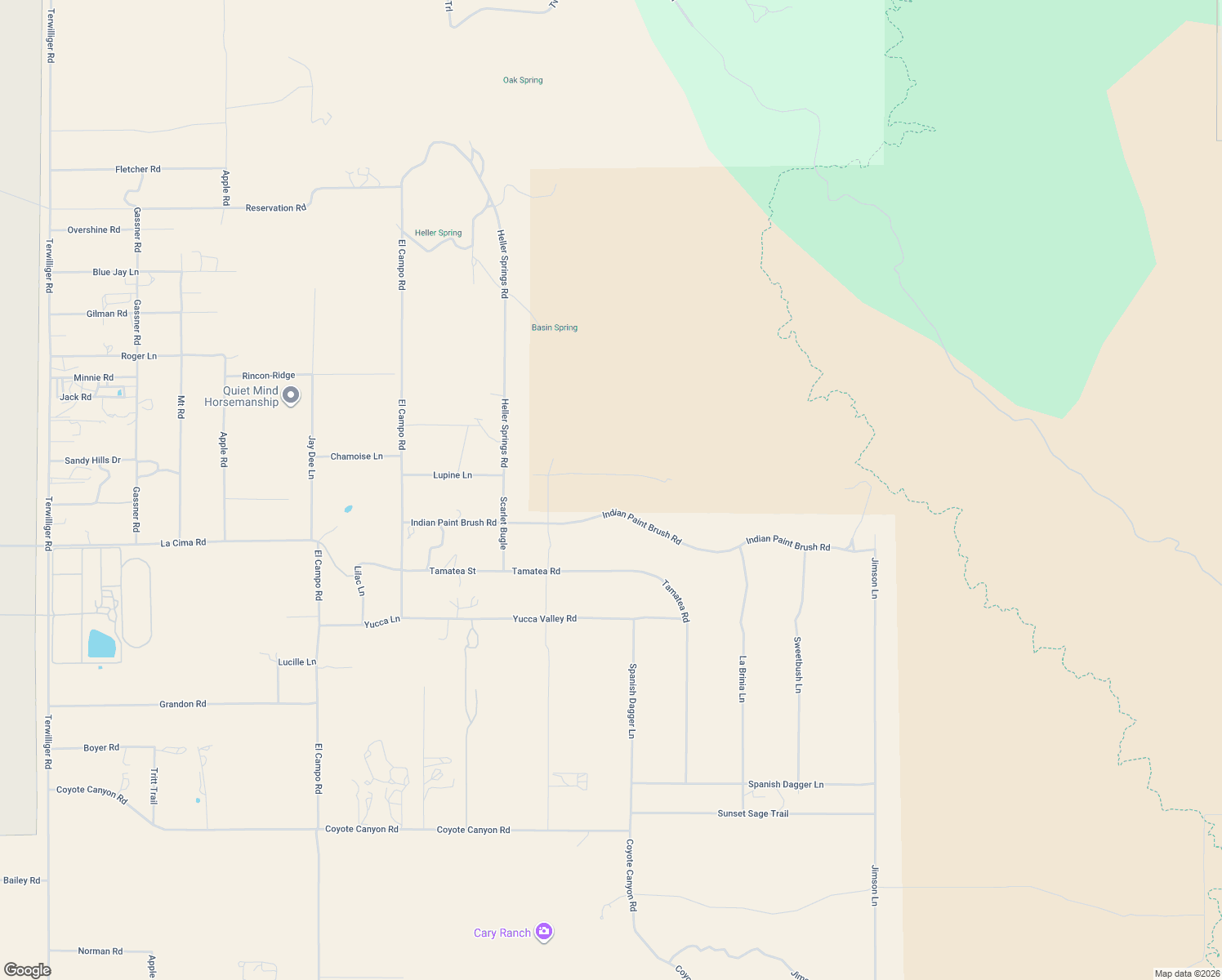 map of restaurants, bars, coffee shops, grocery stores, and more near 61200 Indian Paint Brush Road in Anza