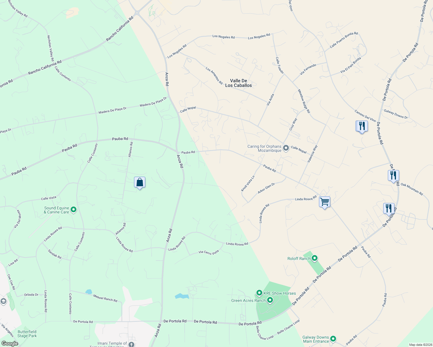 map of restaurants, bars, coffee shops, grocery stores, and more near 35298 Calle Campo in Temecula