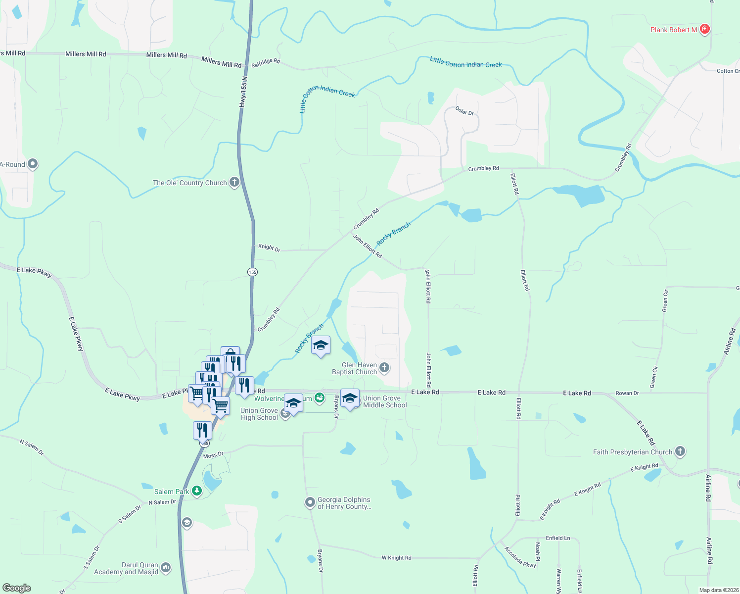 map of restaurants, bars, coffee shops, grocery stores, and more near 209 Shelton Drive in McDonough