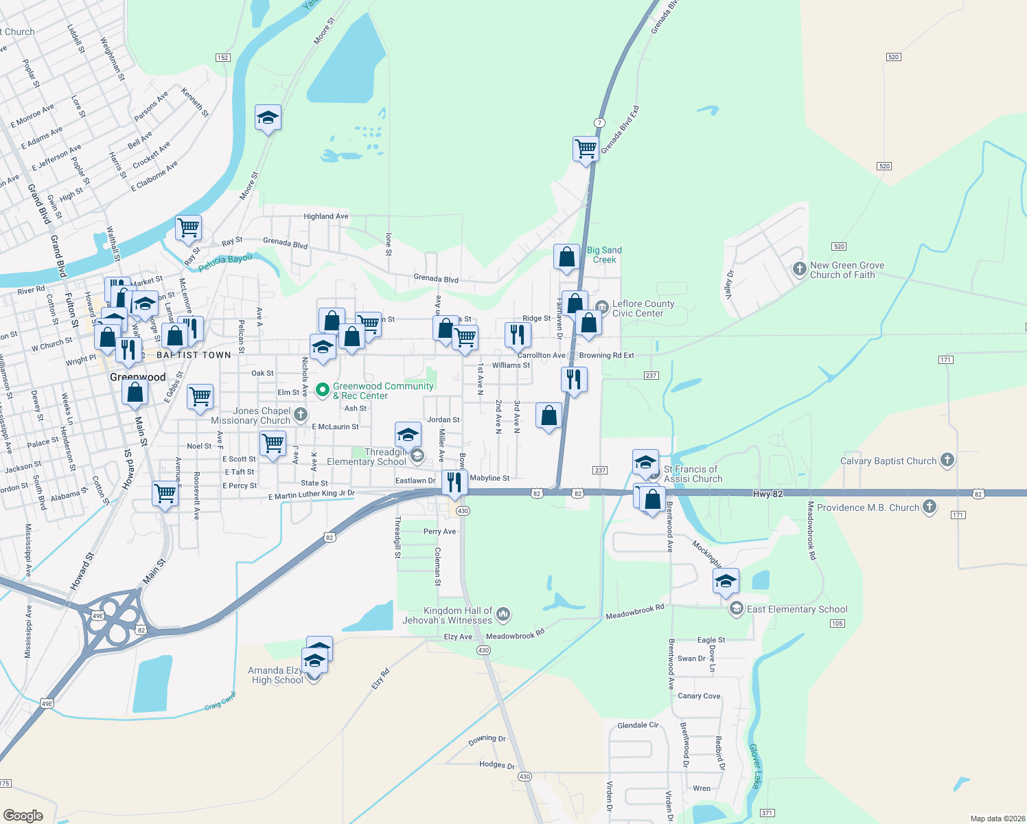 map of restaurants, bars, coffee shops, grocery stores, and more near 406 3rd Ave N in Greenwood