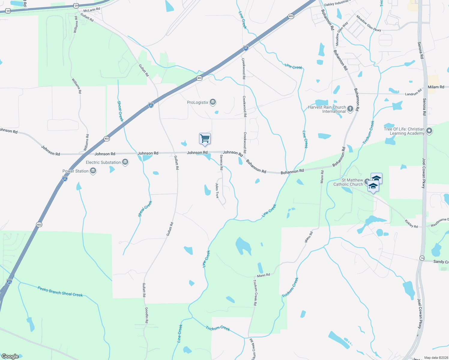 map of restaurants, bars, coffee shops, grocery stores, and more near 8806 Seneca Road in Palmetto