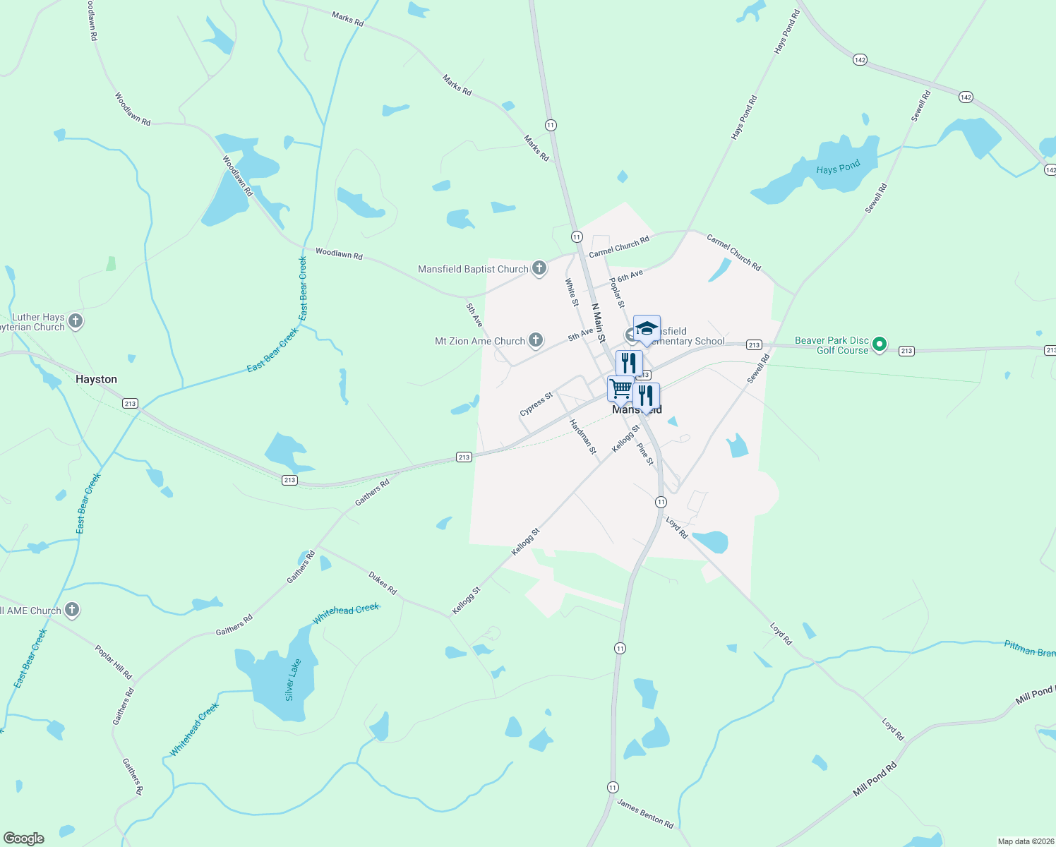 map of restaurants, bars, coffee shops, grocery stores, and more near 3523 County Road 213 in Mansfield